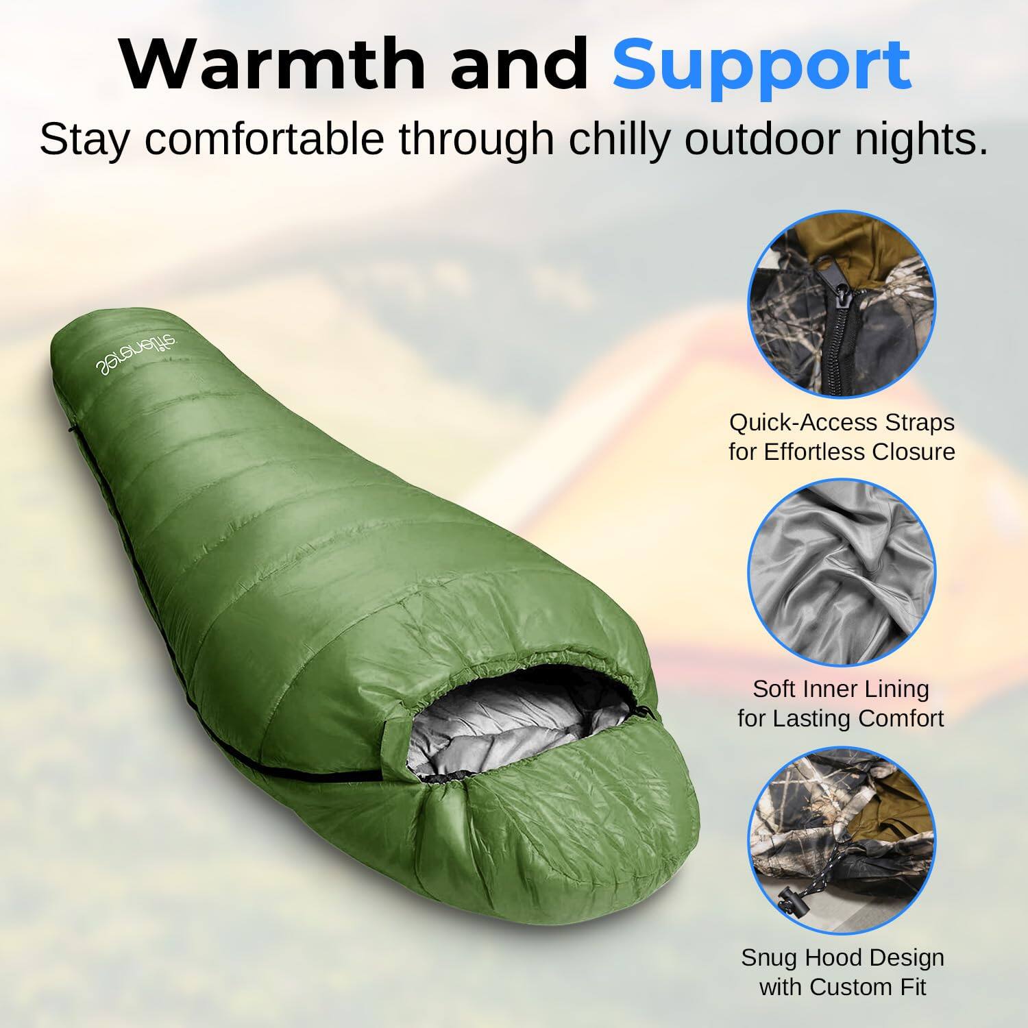 Warmth and Support  
Stay comfortable through chilly outdoor nights.  

- Quick-Access Straps for Effortless Closure  
- Soft Inner Lining for Lasting Comfort  
- Snug Hood Design with Custom Fit