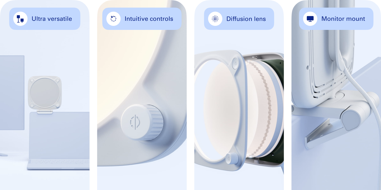 Ultra versatile Intuitive controls Diffusion lens Monitor mount