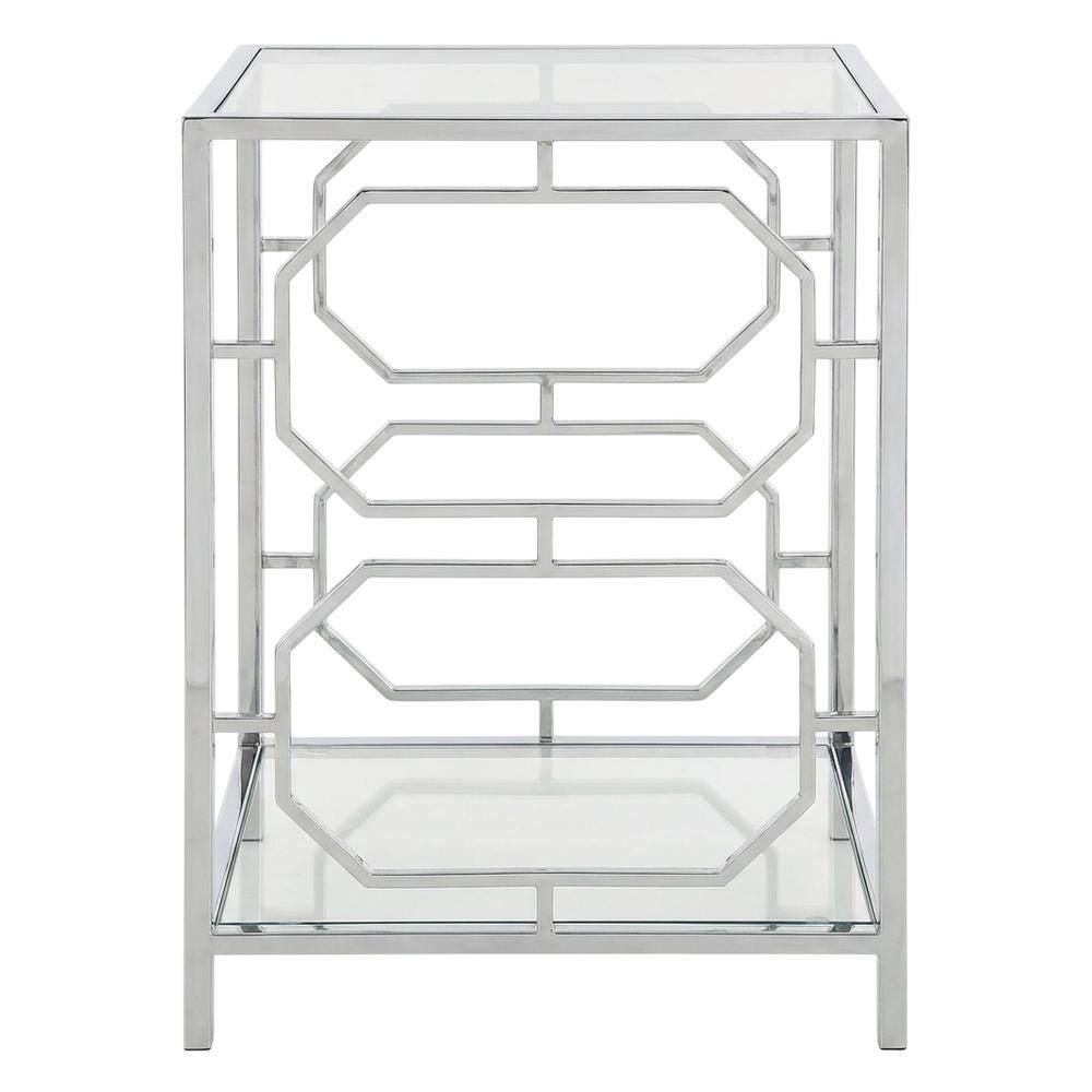 Angle. FurniFact - Modern Chrome End Table with Sleek Metal Frame and Minimalist Design - Clear.