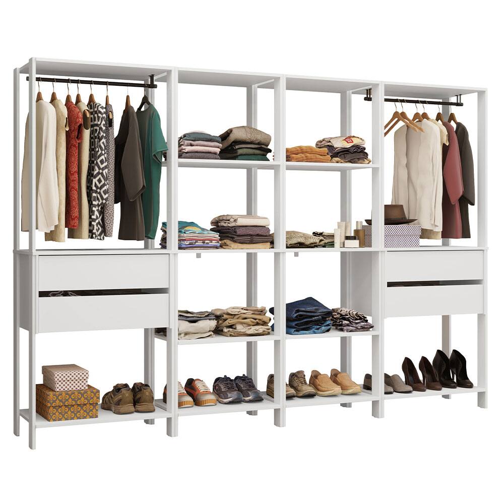 Angle. Madesa - Madesa Wardrobe Clothes Storage Rack with 4 Drawers, Open Shelves and Hanging Spaces 102"L - White - White.