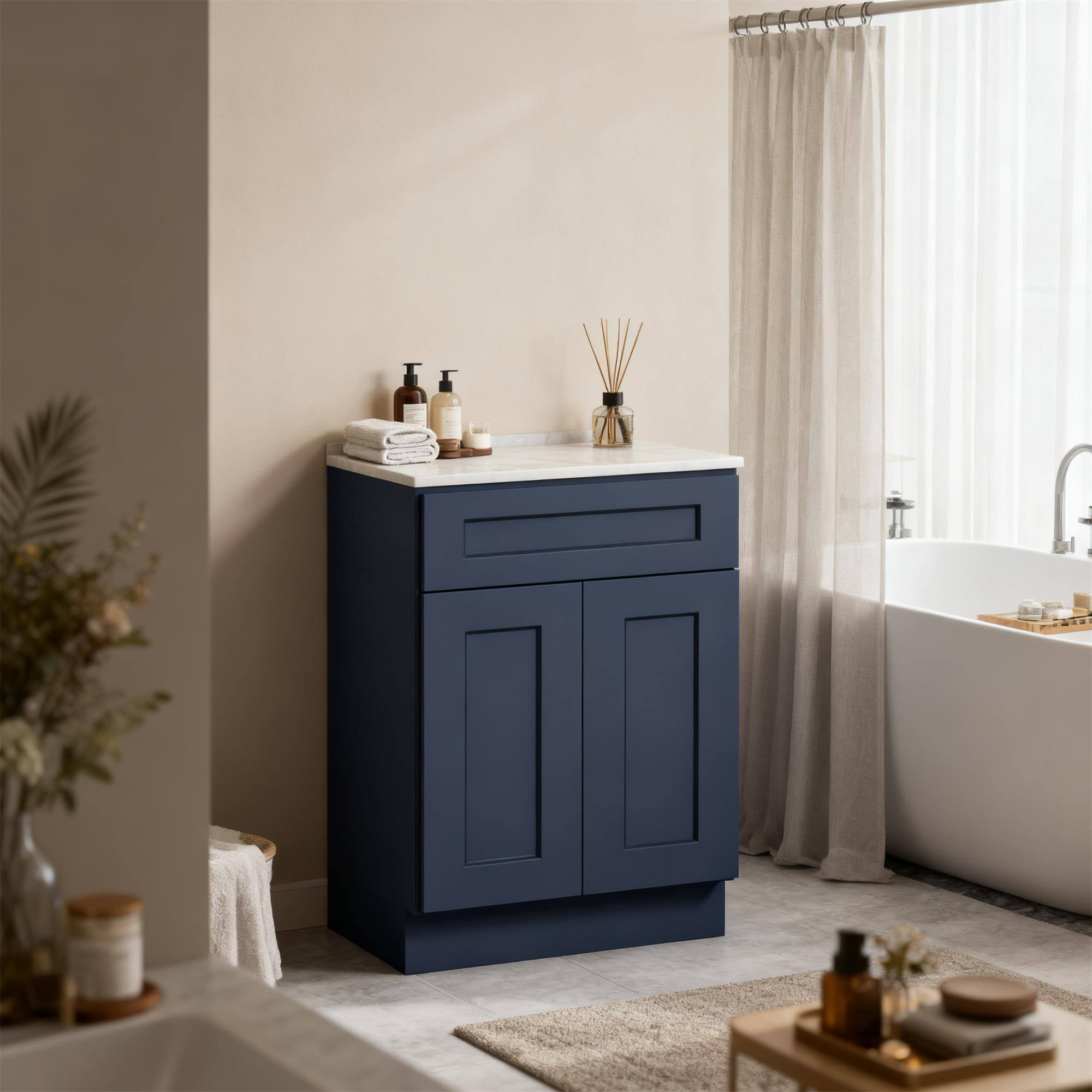Alt View 1. Boyel Living - Navy Blue Shaker Base Cabinet 24-in L x 24-in W x 34.5-in H with Soft Close, Adjustable Shelves for Kitchen Bathroom - Navy Blue.