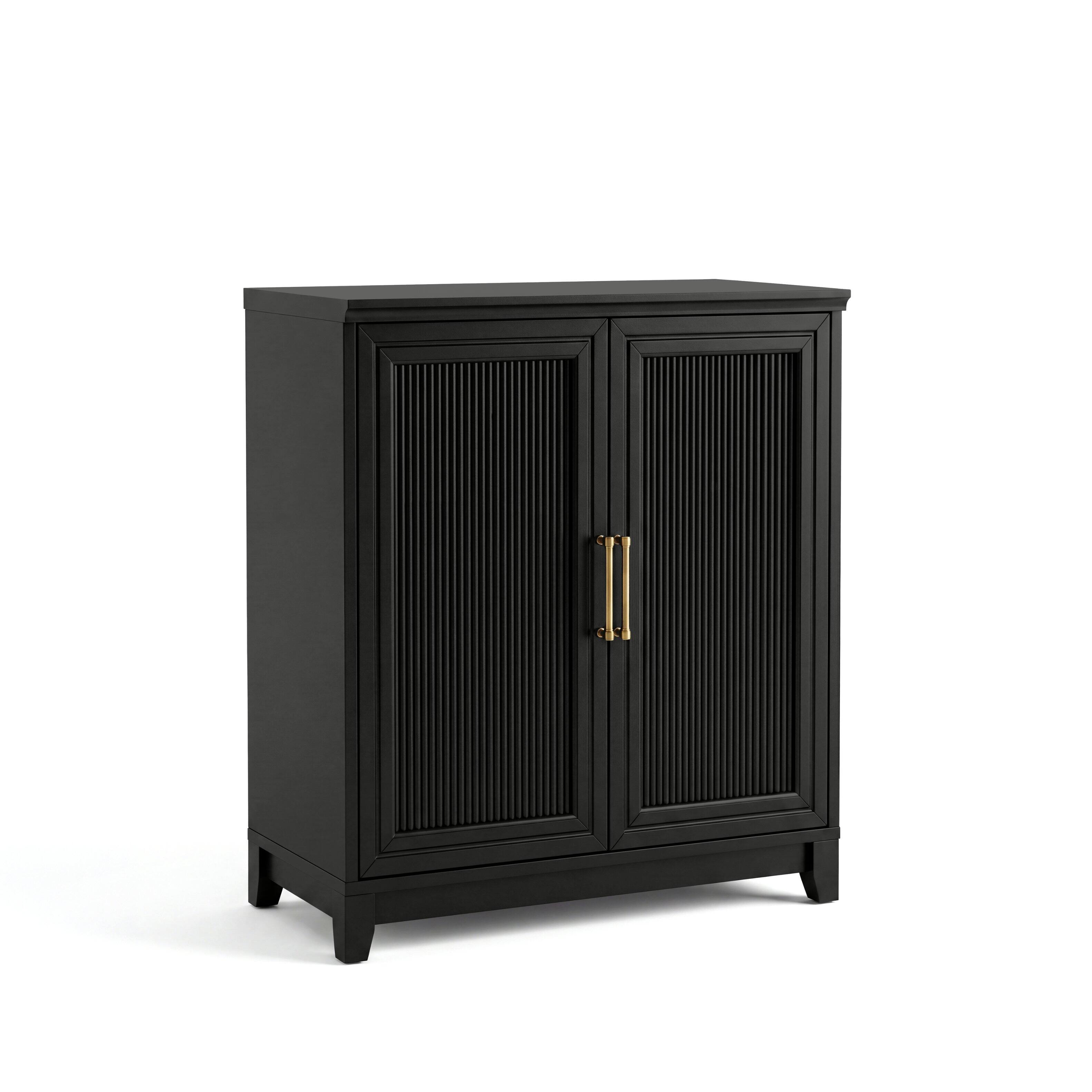Alt View 1. Martha Stewart - Bedford Modular Storage Cabinet with Adjustable Shelf, Soft-Close Doors, Solid Wood Frame and Legs - Black Frame/Gold Hardware.