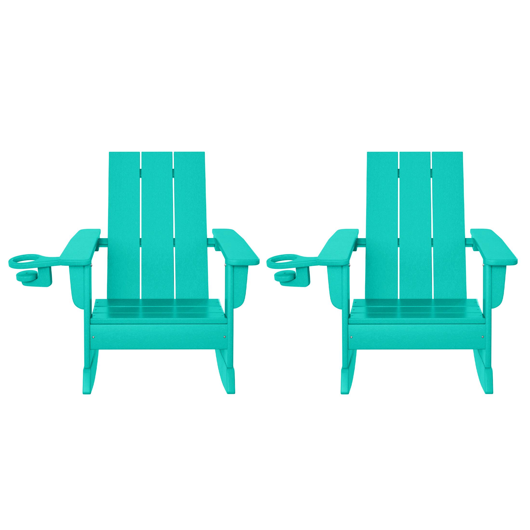 Front. WestinTrends - WestinTrends Ashore Outdoor HDPE Plastic Preschool Toddler Modern Adirondack Rocking Chairs (Set of 2) - Turquoise.