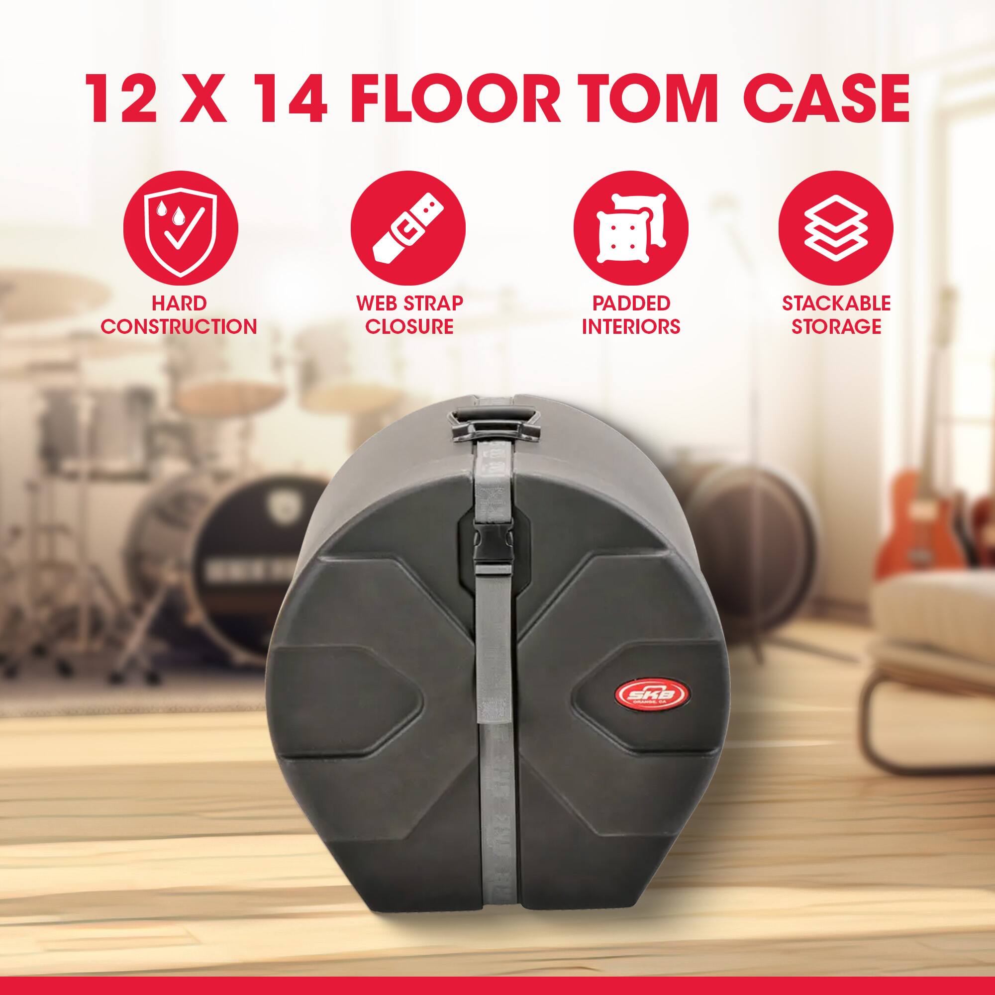 12 X 14 FLOOR TOM CASE

- HARD CONSTRUCTION
- WEB STRAP CLOSURE
- PADDED INTERIORS
- STACKABLE STORAGE