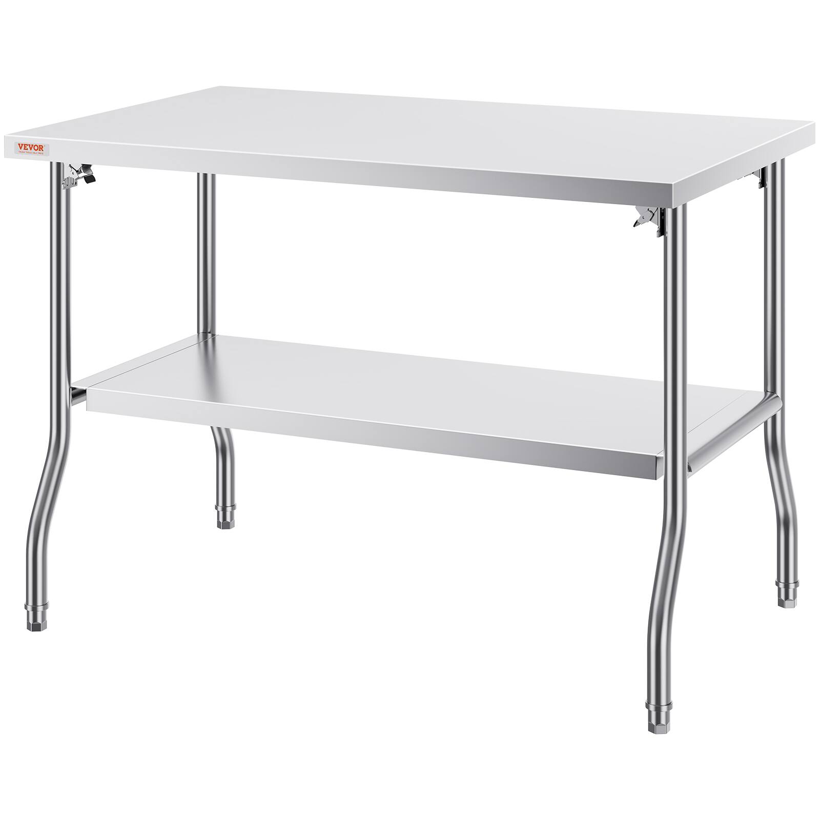 Alt View 5. VEVOR - Folding Commercial Prep Table, 48 x 30 Inch Commercial Worktable Workstation with Undershelf - Sliver.