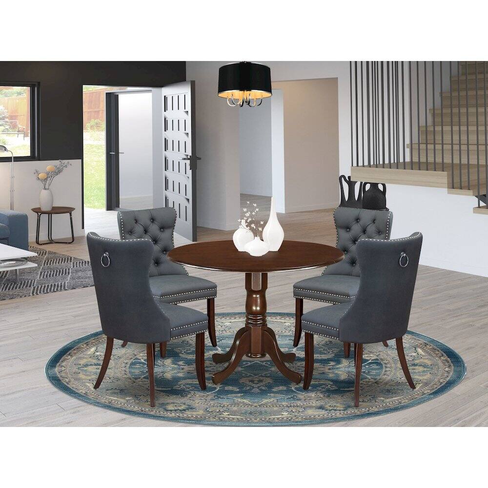 Alt View 8. East West Furniture - 5 Piece Dining Set Consists of a Round Kitchen Table with Dropleaf - Mahogany.