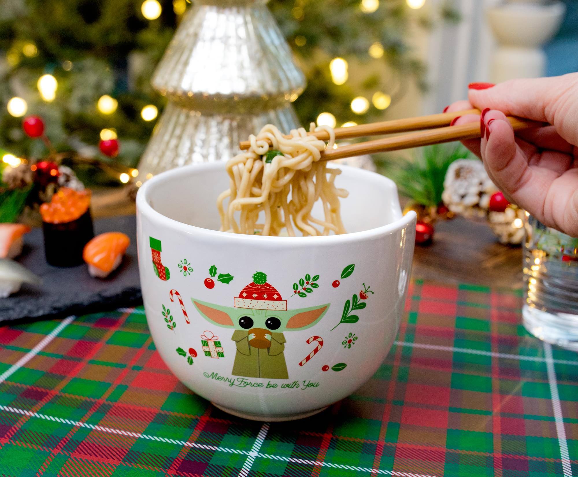 Silver Buffalo - Star Wars: The Mandalorian Grogu "Merry Force" Ramen Bowl and Chopstick Set - Red - Thumbnail 5