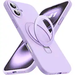 Entronix - Magnetic Case for iPhone 17 - Soft-Touch Liquid Silicone with Built-in Stand - Purple