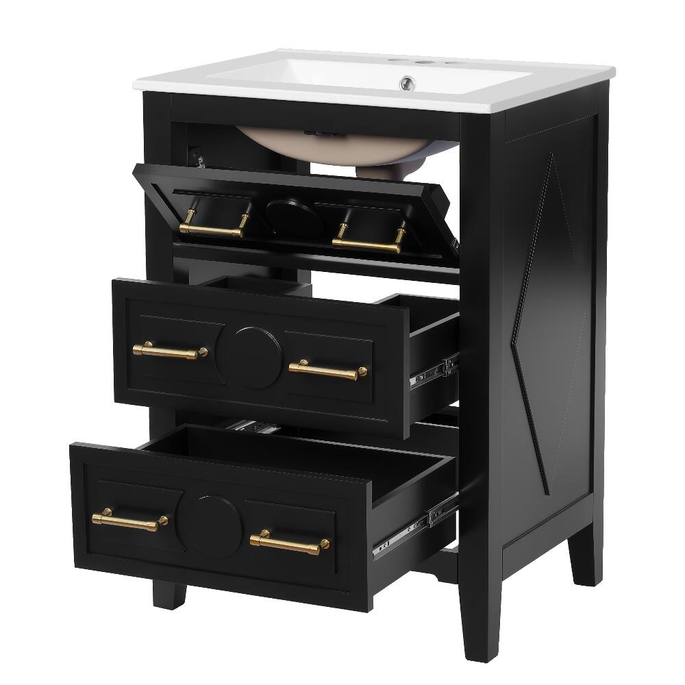 Alt View 8. Loheer - Loheer 24 inch bathroom vanity with sink Black Freestanding - Black.
