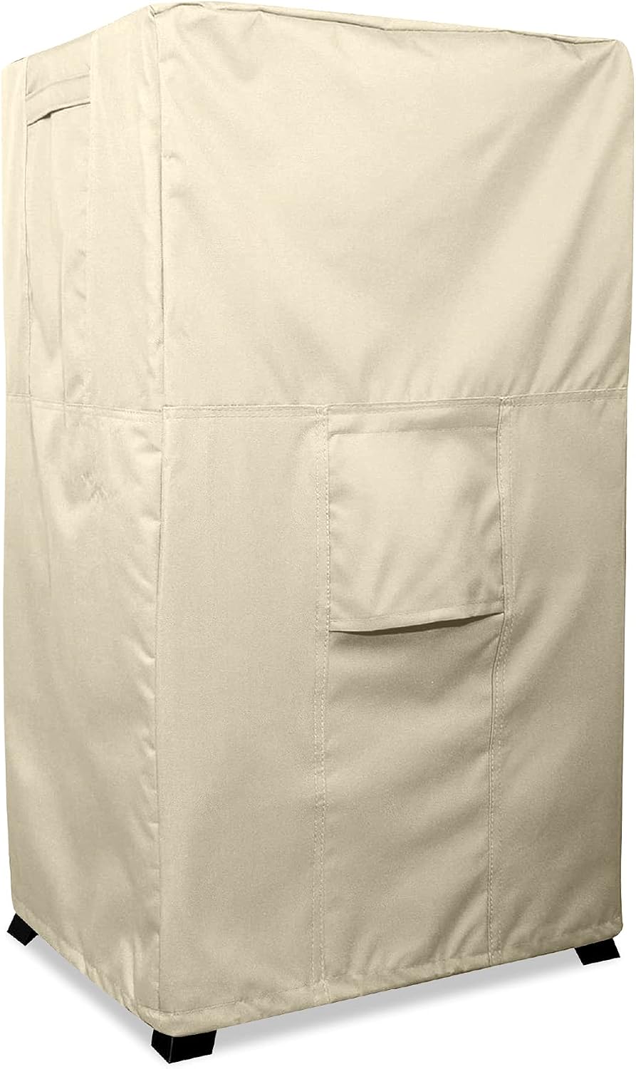 Front. KHOMO GEAR - Panther Series - Heavy Duty Outdoor Black Smoker Cover Protector 17" x 20" x 35.5" - Beige.