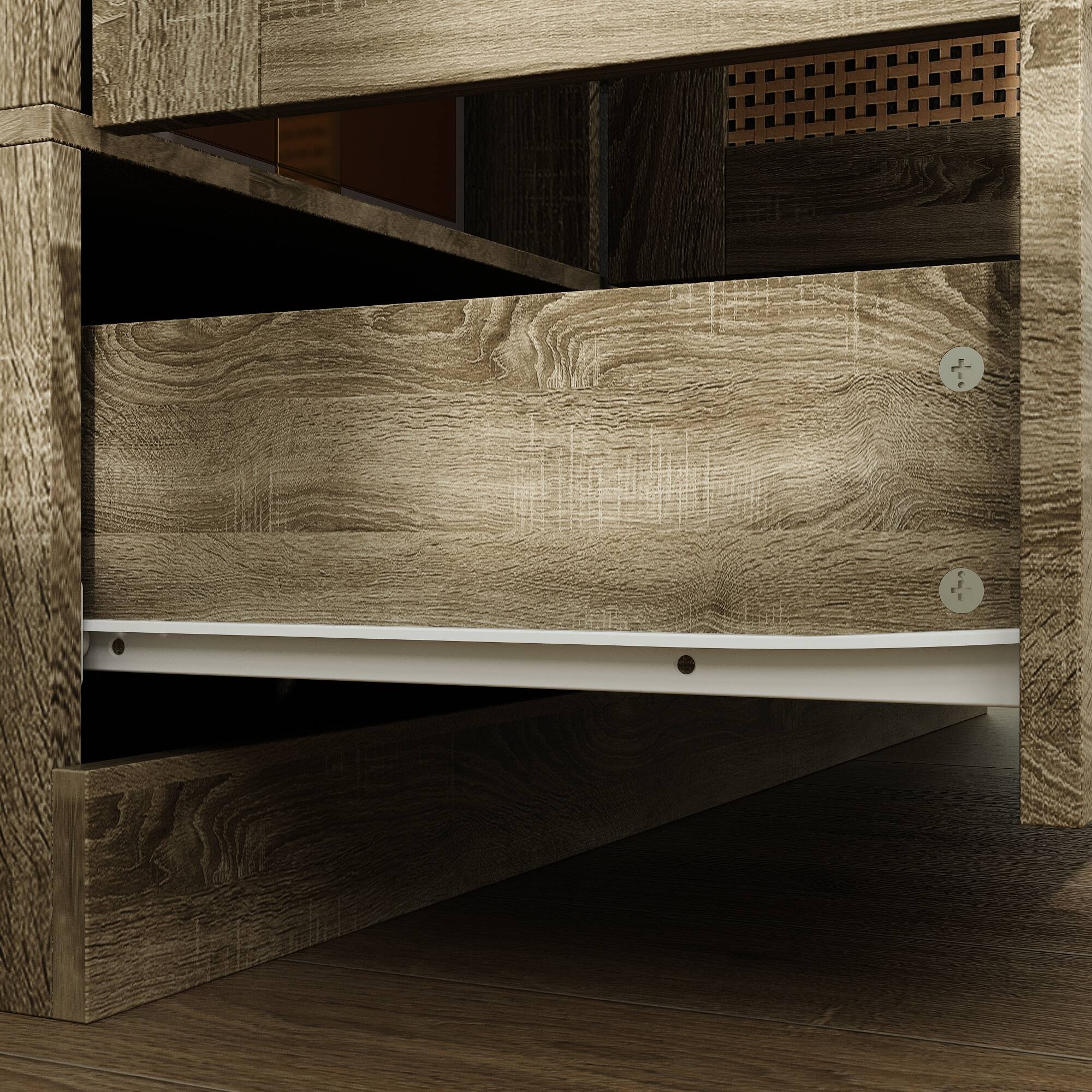 Alt View 7. Famapy - Woven Rattan 3-Door Wardrobe with Large Hanging Space, Shelves & Drawers for Bedroom Storage - Wooden.