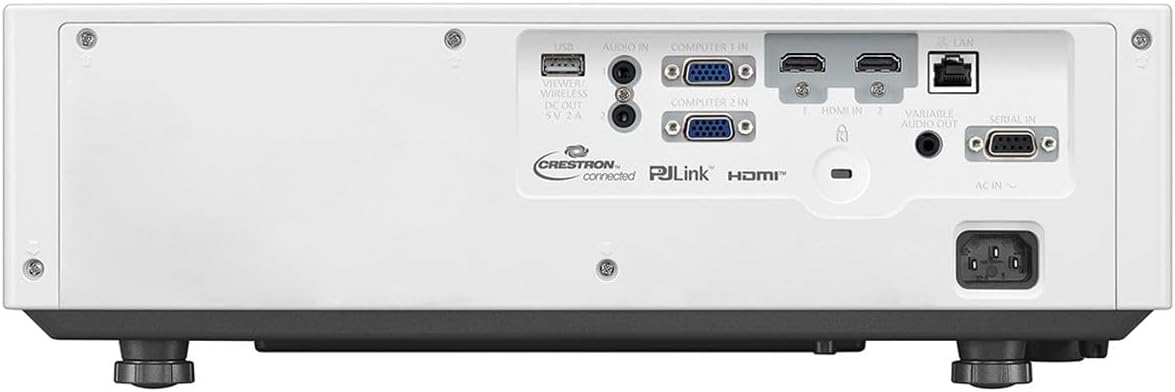 - USB
- AUDIO IN
- COMPUTER 1 IN
- VIEWER/WIRELESS DC OUT
- SV/2A
- COMPUTER 2 IN
- HDMI IN
- VARIABLE AUDIO OUT
- SERIAL IN
- LAN
- AC IN
- CRESTON connected
- PJLink
- HOMI