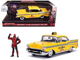 Jada - 1957 Chevrolet Bel Air Taxi with Deadpool Diecast Figurine "Marvel" Series 1/24 - Yellow
