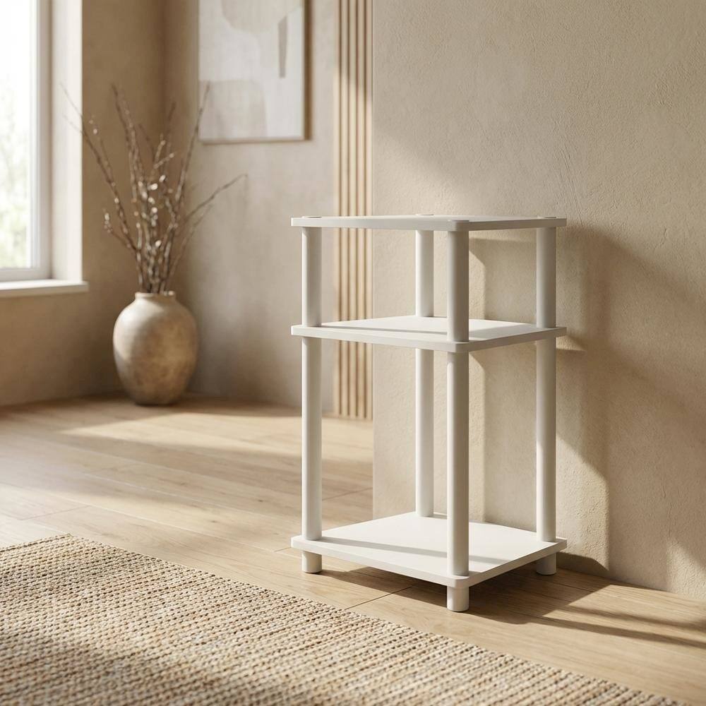 Angle. FurniFact - White 3-Tier End Table with Multi-level Storage and Modern Design - White/White.