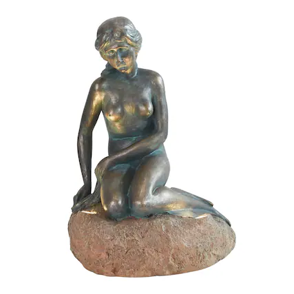 Front. Techko - Outdoor Solar Little Mermaid Statue with Integrated LED Spotlight.