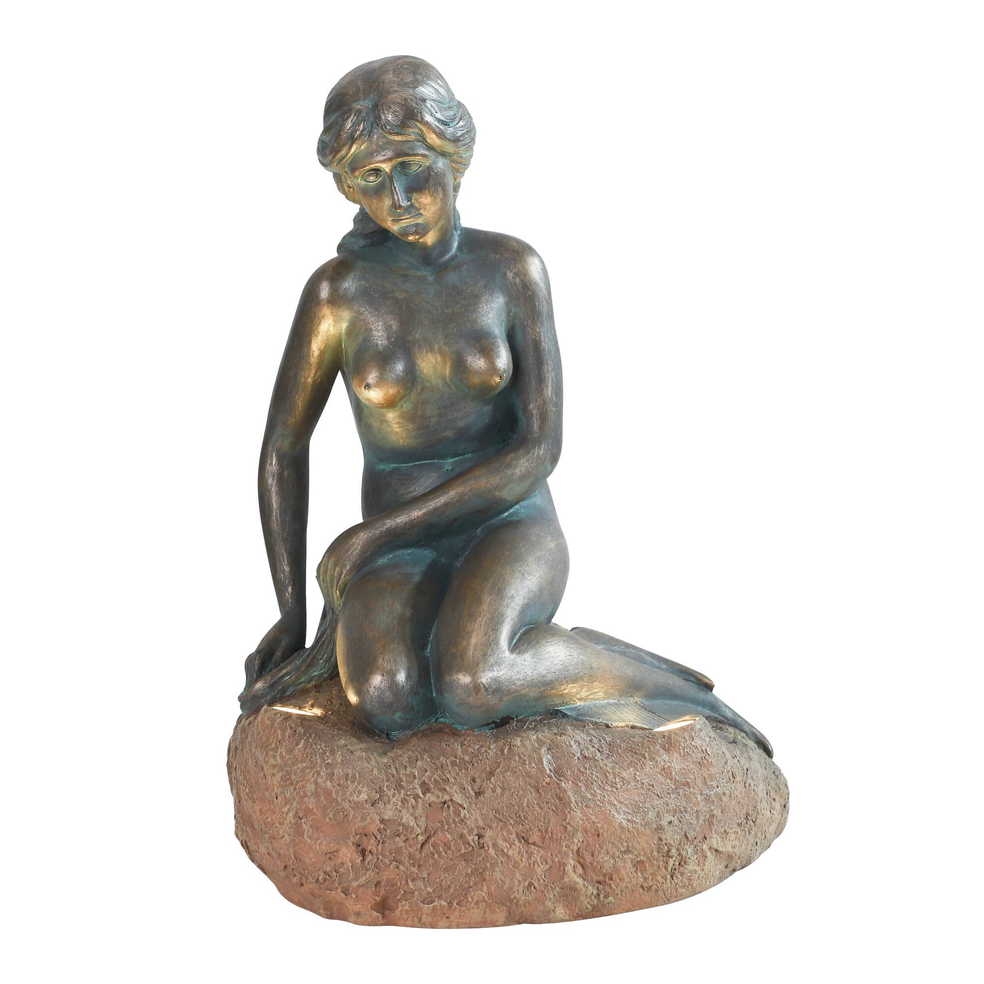 Front. Techko - Outdoor Solar Little Mermaid Statue with Integrated LED Spotlight.