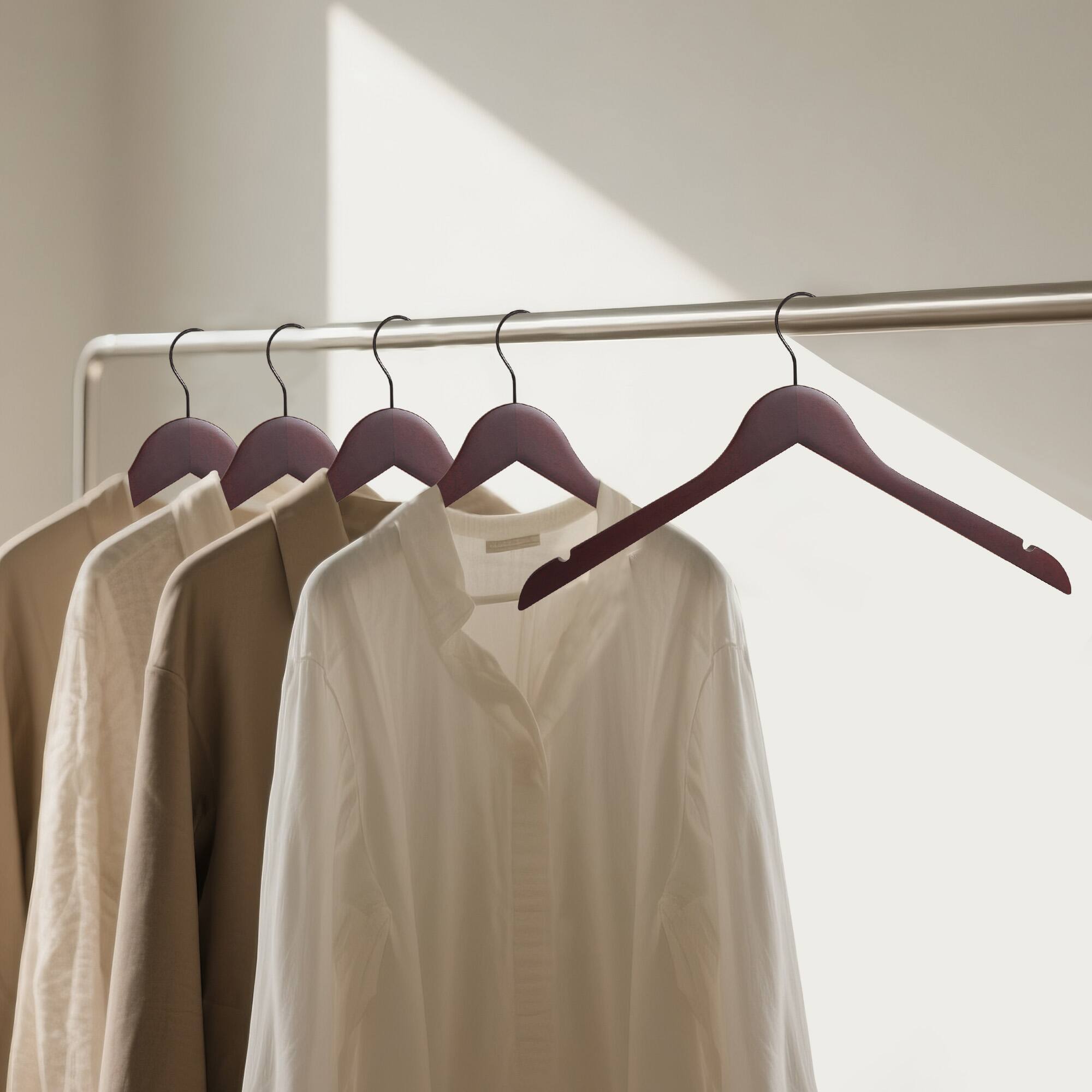 Alt View 2. BP4U - 24-Pack Premium Wooden Clothes Hangers, Solid Wood Coat Shirt Top Hangers for Jackets, Shirts, Dresses(Dark Cherry) - Dark Cherry.