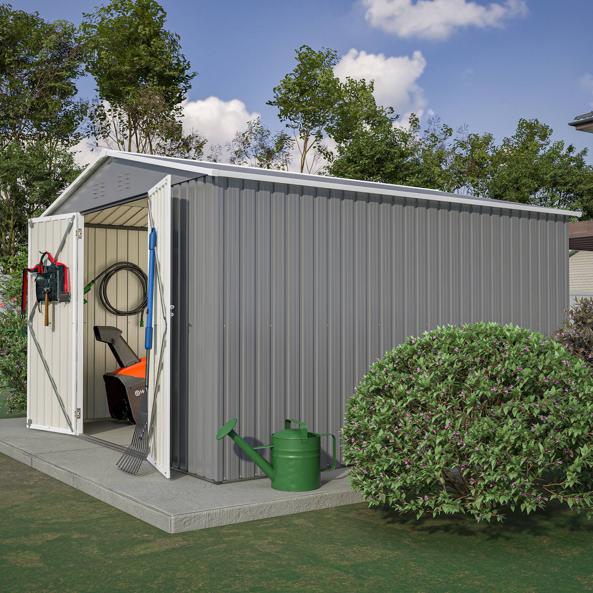 Angle. Lirago - 10x10 FT Outdoor Storage Shed All-Weather Metal Shed with Lockable Doors - Gray.