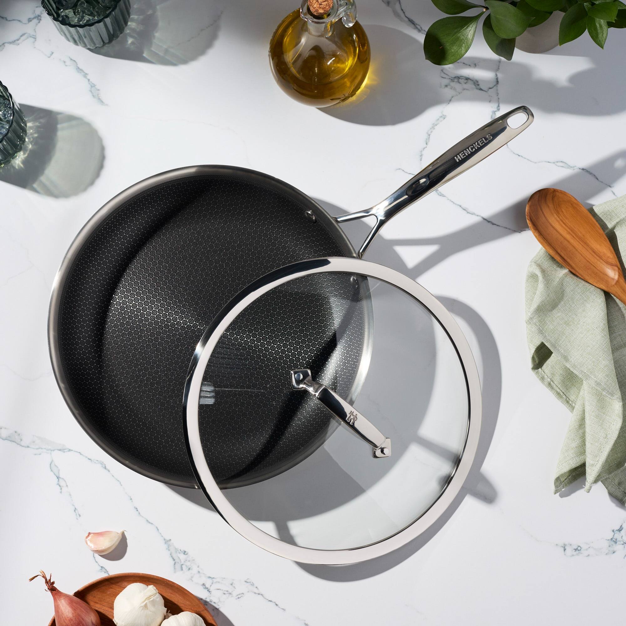 Alt View 4. Henckels - Henckels Paradigm Ceramic 12-inch Stainless Steel Dual Performance Fry Pan with Lid - Stainless Steel.