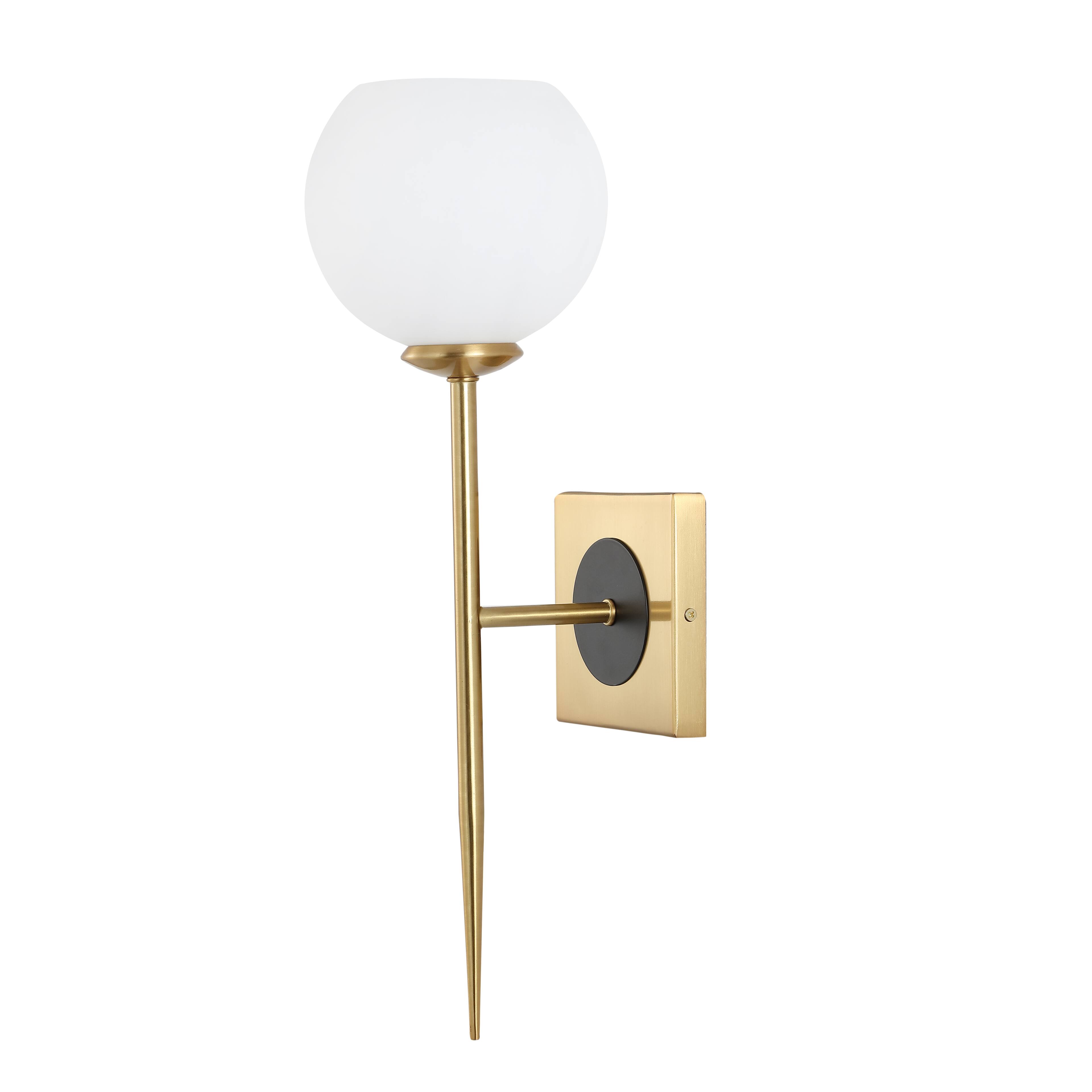 Alt View 5. Jonathan Y - Sylvie 6" 1-Light Coastal French Country Iron LED Sconce, Brass Gold/White - Brass Gold.
