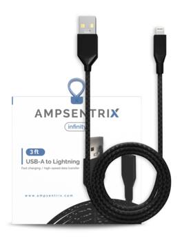 Ampsentrix - 3 ft Non-MFI USB Type A To Lightning Cable (Infinity) - Black