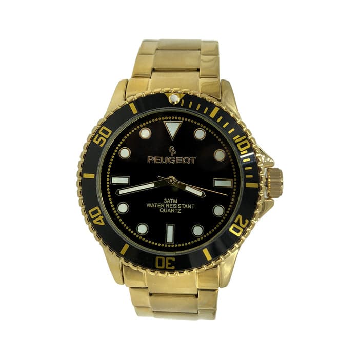 Peugeot - Men's 40mm Sport Watch with Rotating Bezel-Stainless Steel Bracelet - Gold