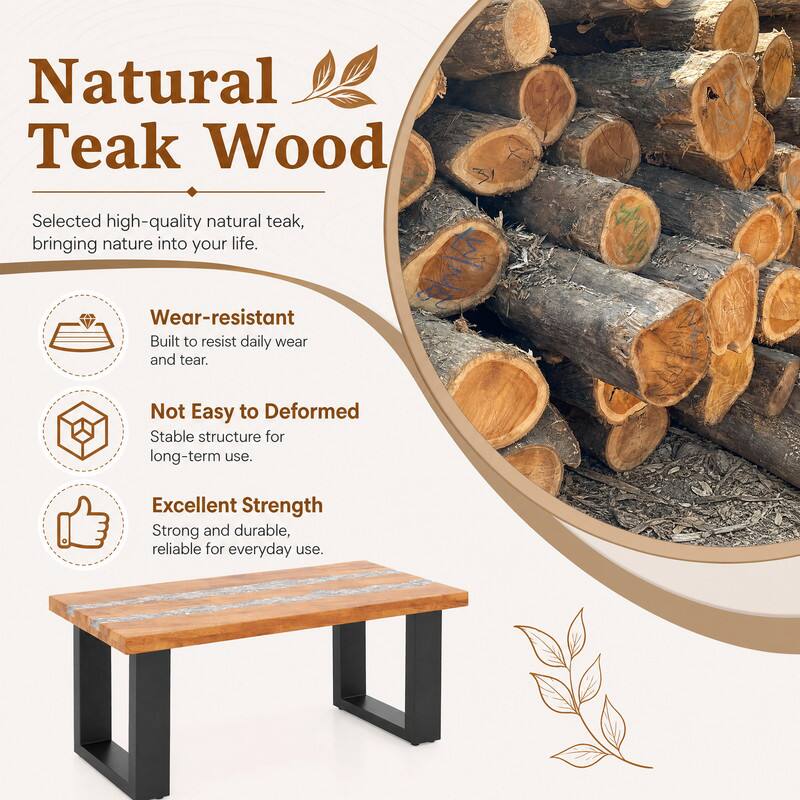 WELLFOR Rectangular Coffee Table with Epoxy Tabletop, Teak Wood Patio ...