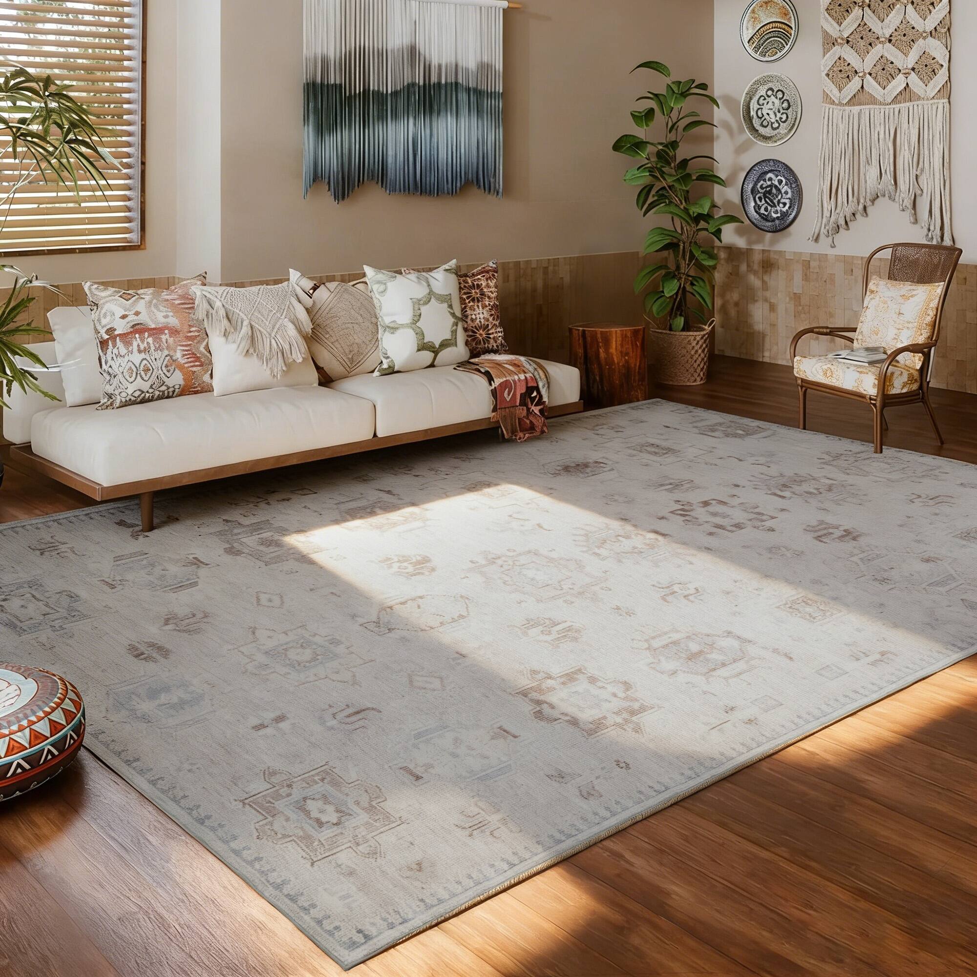 Back. RYHNUYNE - 9x12 Area Rug, Washable Area Rug Non Slip Rugs for Living Room, Soft and Cozy Carpet for Bedroom Dining Room Home - gray.