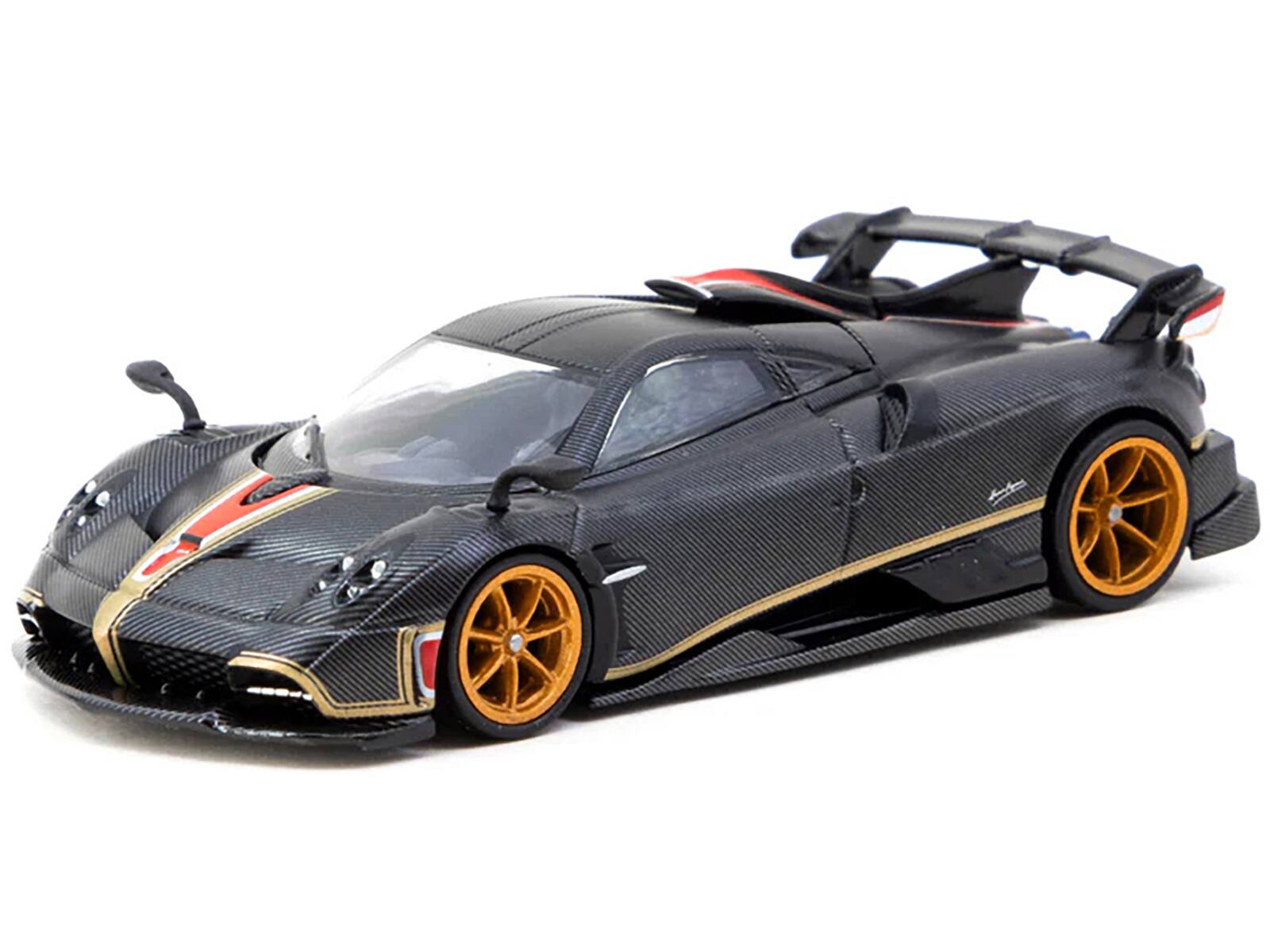 Angle. Tarmac Works - Pagani Imola Matt Black Carbon Fiber with Red Stripe "Global64" Series 1/64 Diecast Model by Tarmac Works - Matt Black.