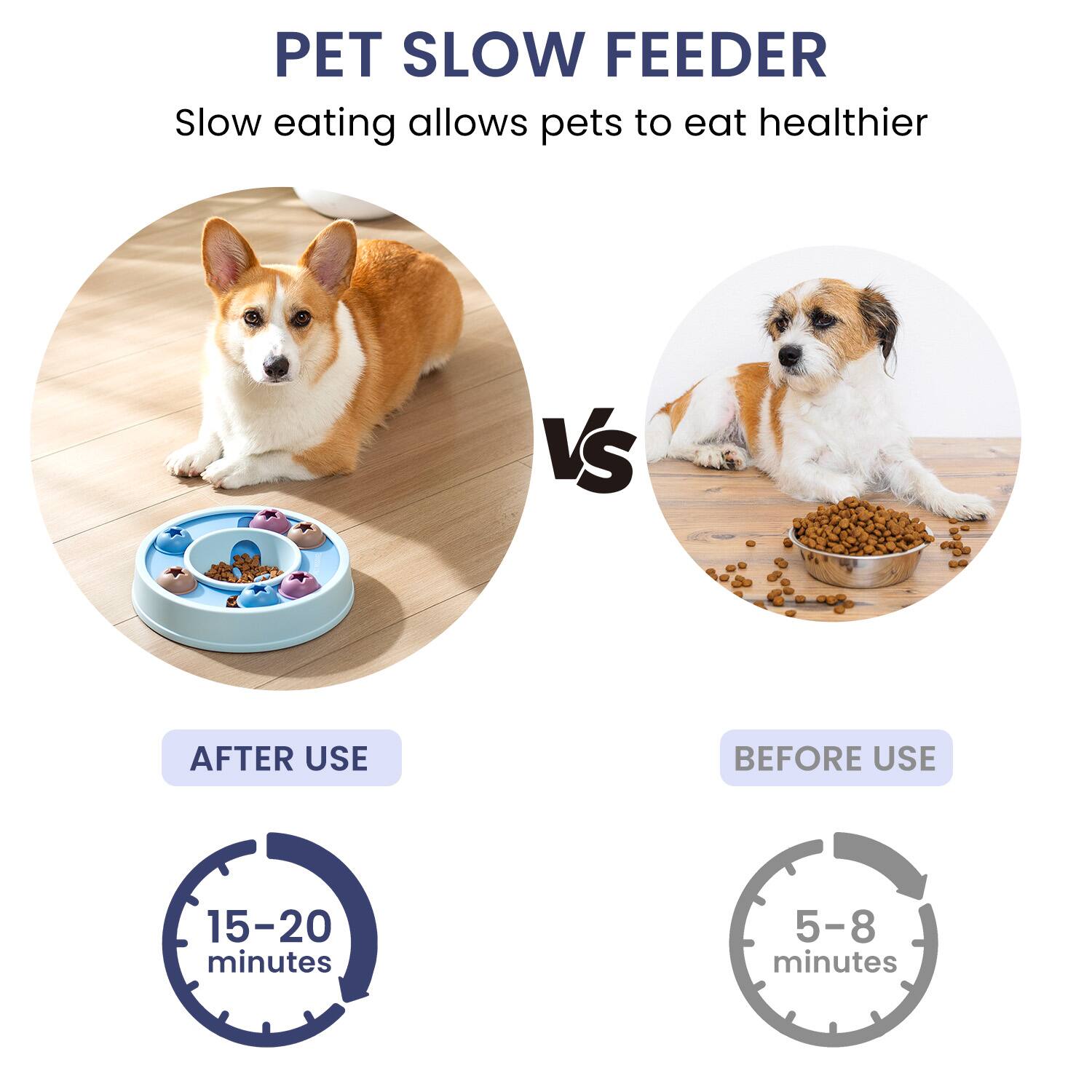 PET SLOW FEEDER  
Slow eating allows pets to eat healthier  

AFTER USE  
15-20 minutes  

VS  

BEFORE USE  
5-8 minutes