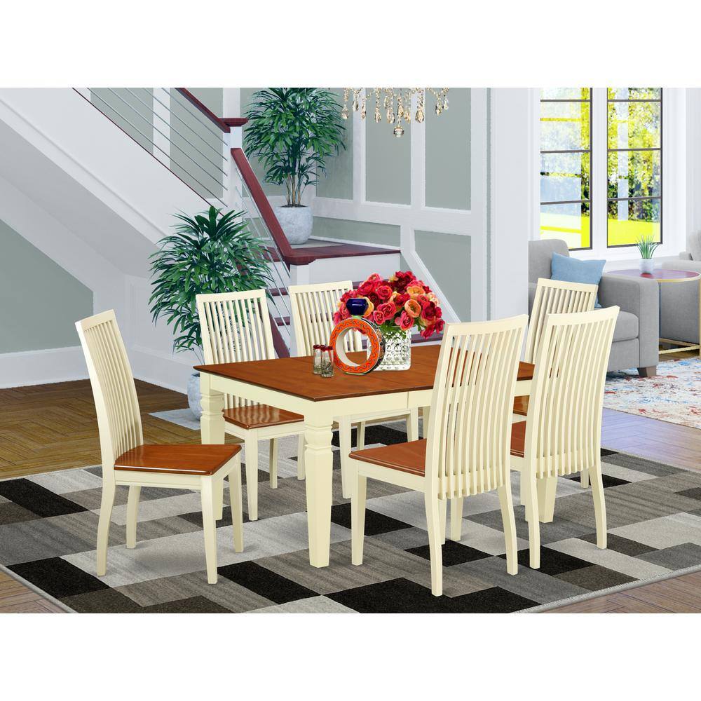 Back. East West Furniture - Dining Room Set Buttermilk & Cherry - Brown.