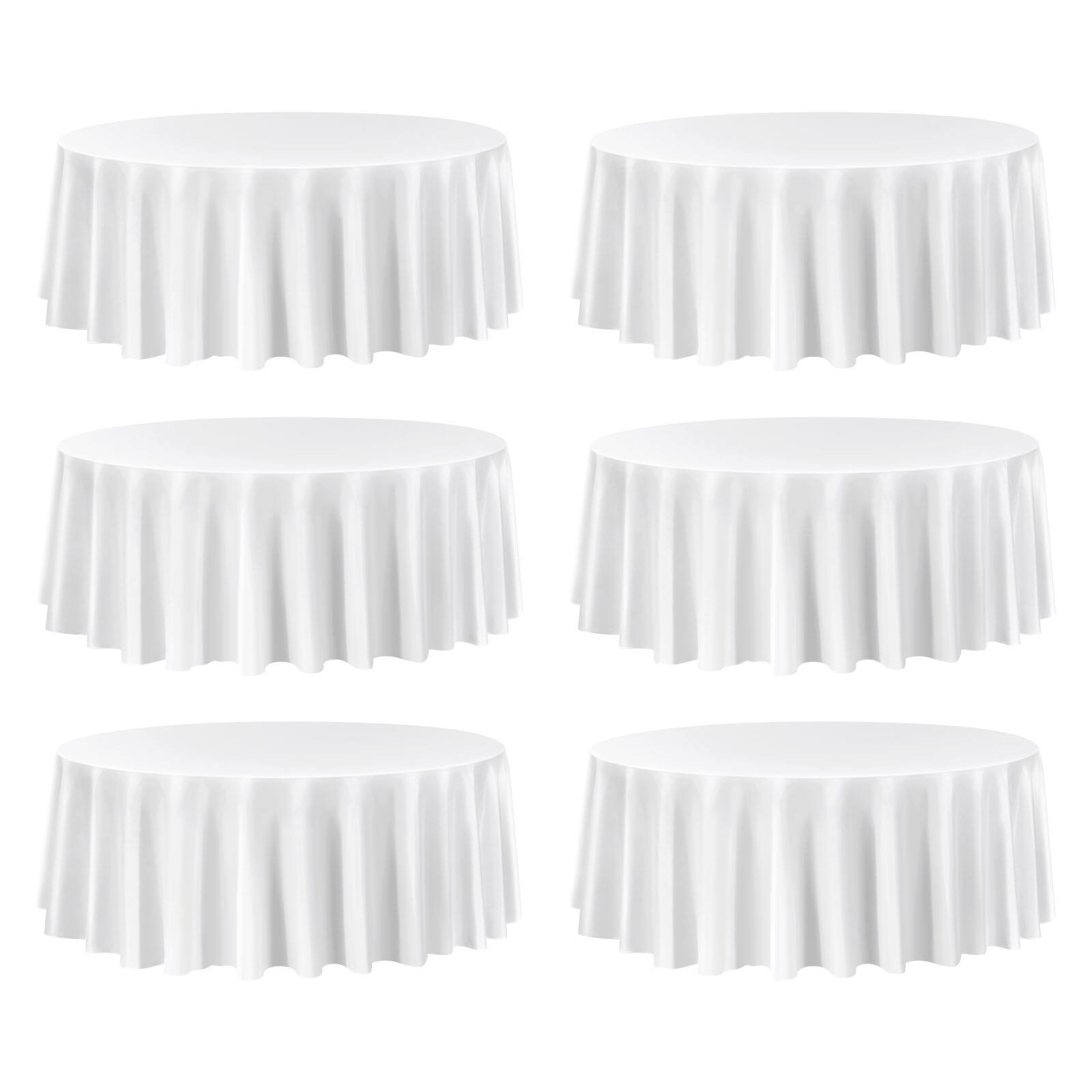 Alt View 5. VEVOR - White Round Tablecloths 6 Pack, 120 Inches in Diameter, Stain- & Wrinkle- Resistant, Machine Washable Table Clothes - White.