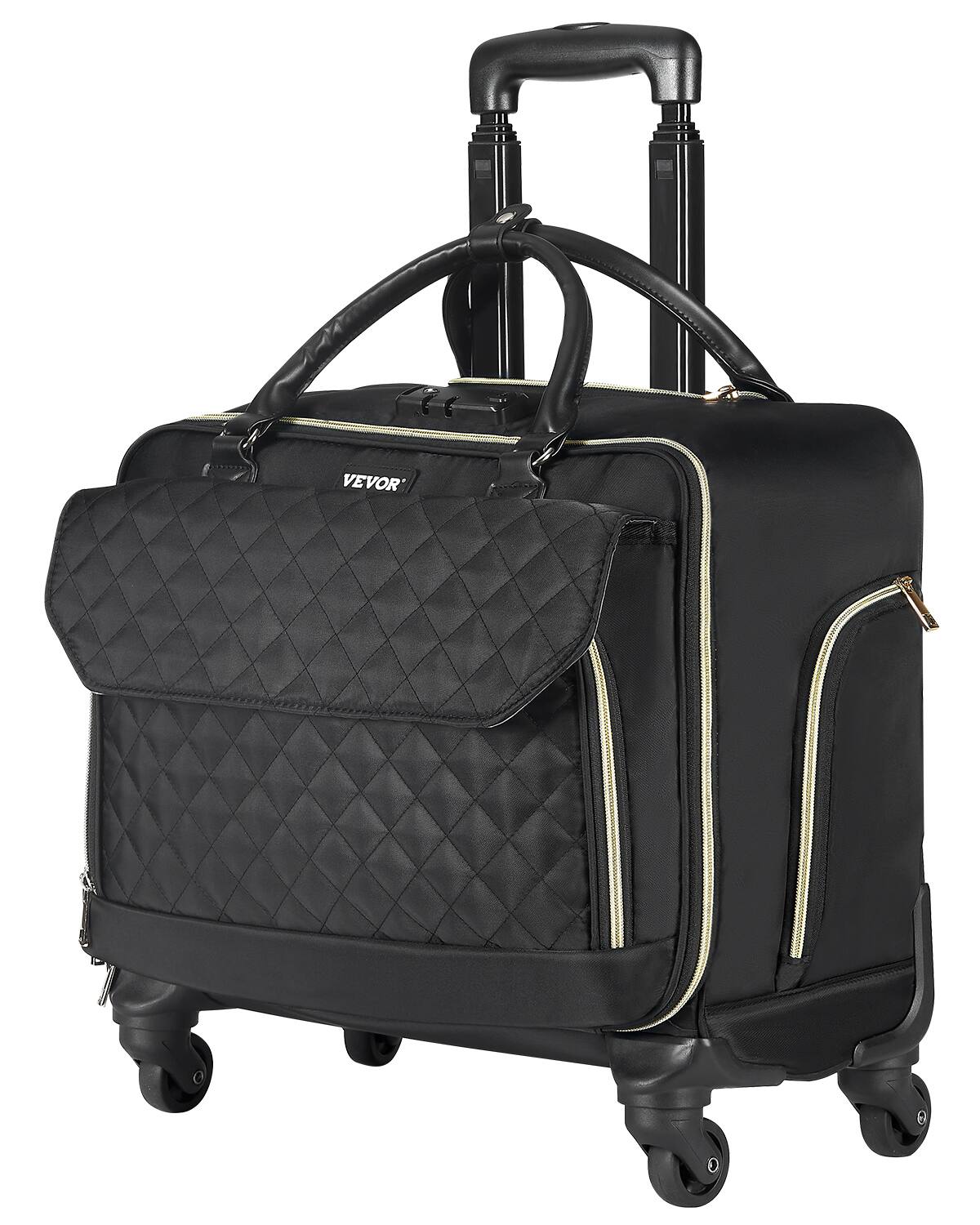 VEVOR - Rolling Laptop Bag, Fits Up to 17.3 Inch Laptop, Wheeled Briefcase, Roller Computer Tote Bag - Black