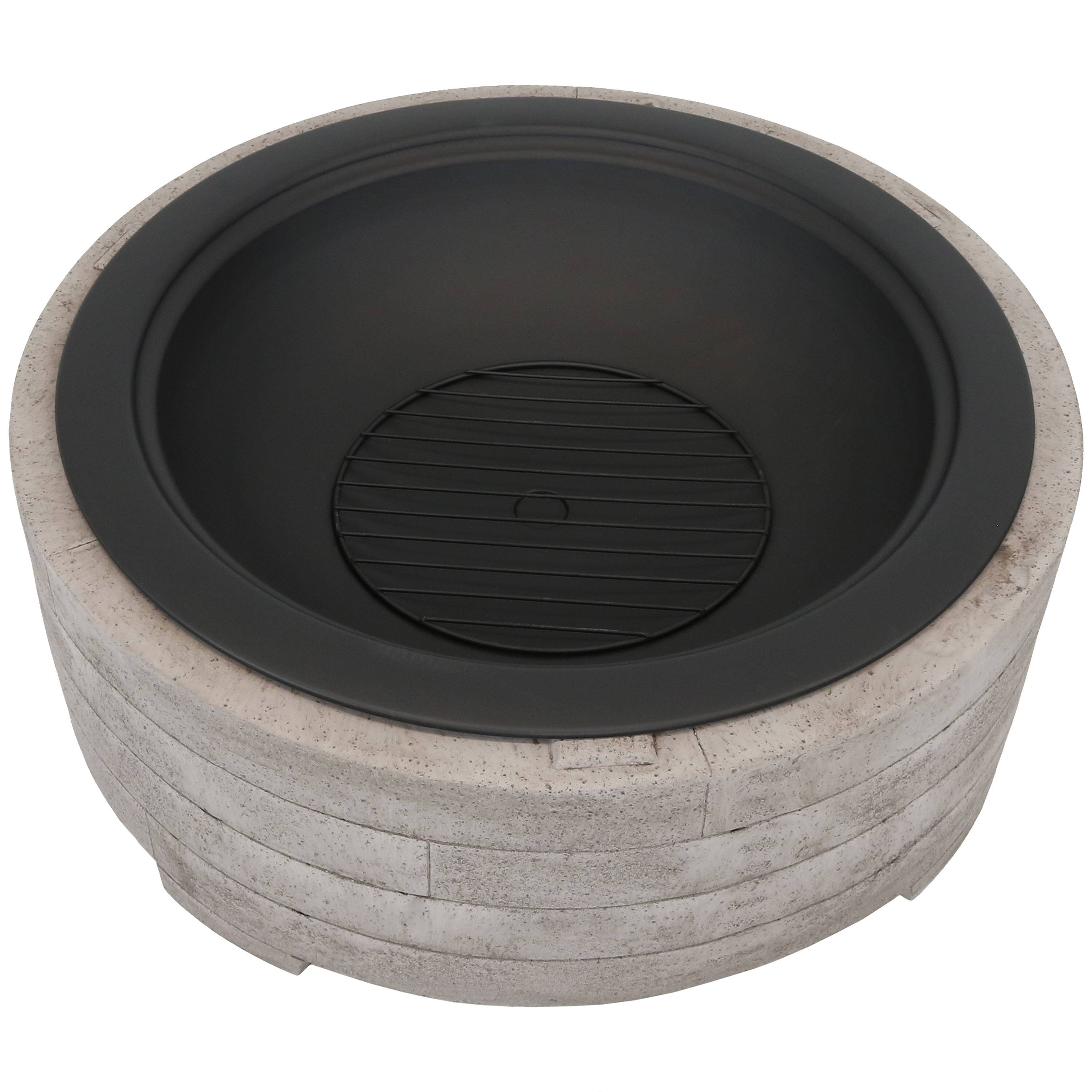 Alt View 5. Sunnydaze - 36 in Faux Stone Fire Pit with Handles and Spark Screen - Smoke.