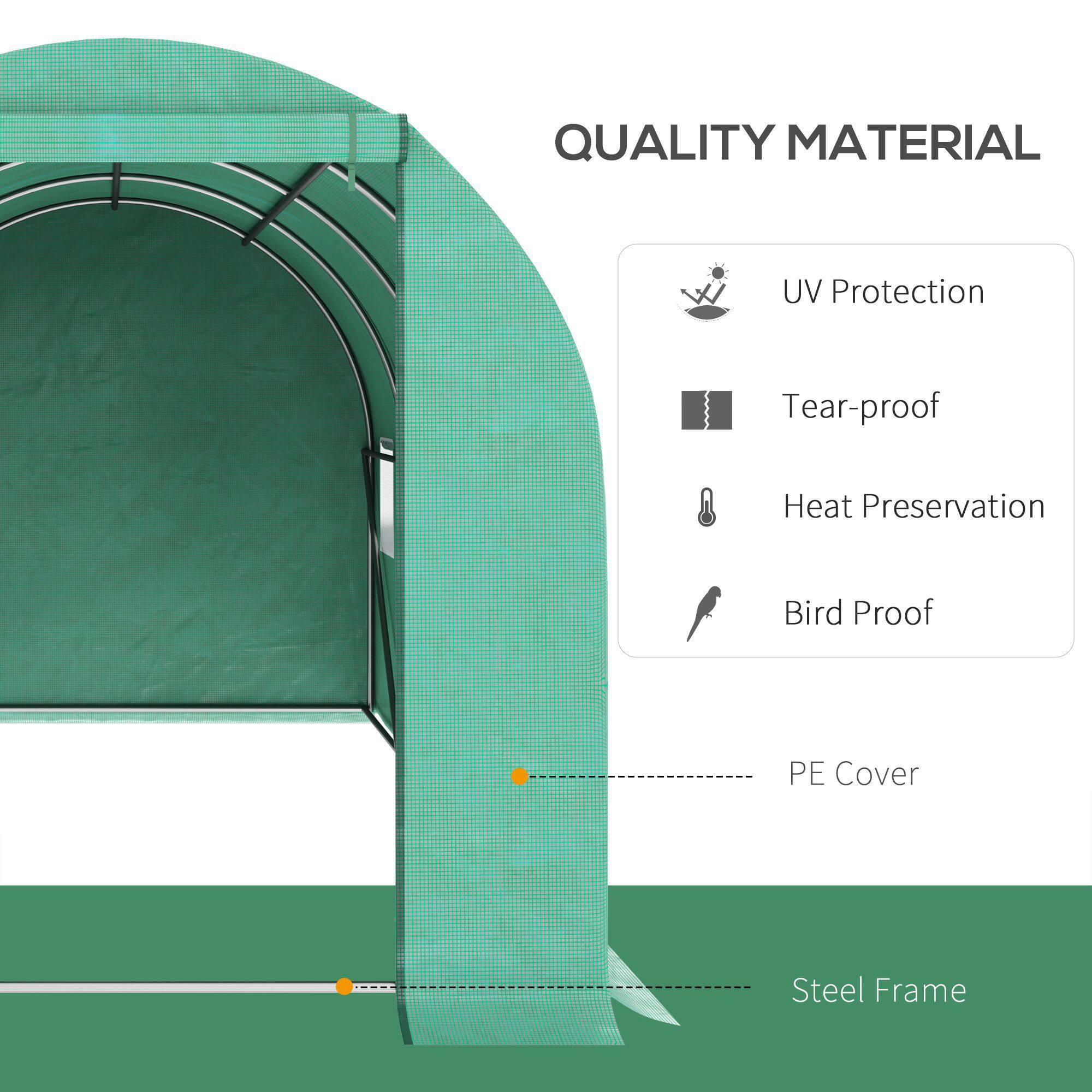 QUALITY MATERIAL
UV Protection
Tear-proof
Heat Preservation
Bird Proof
PE Cover
Steel Frame