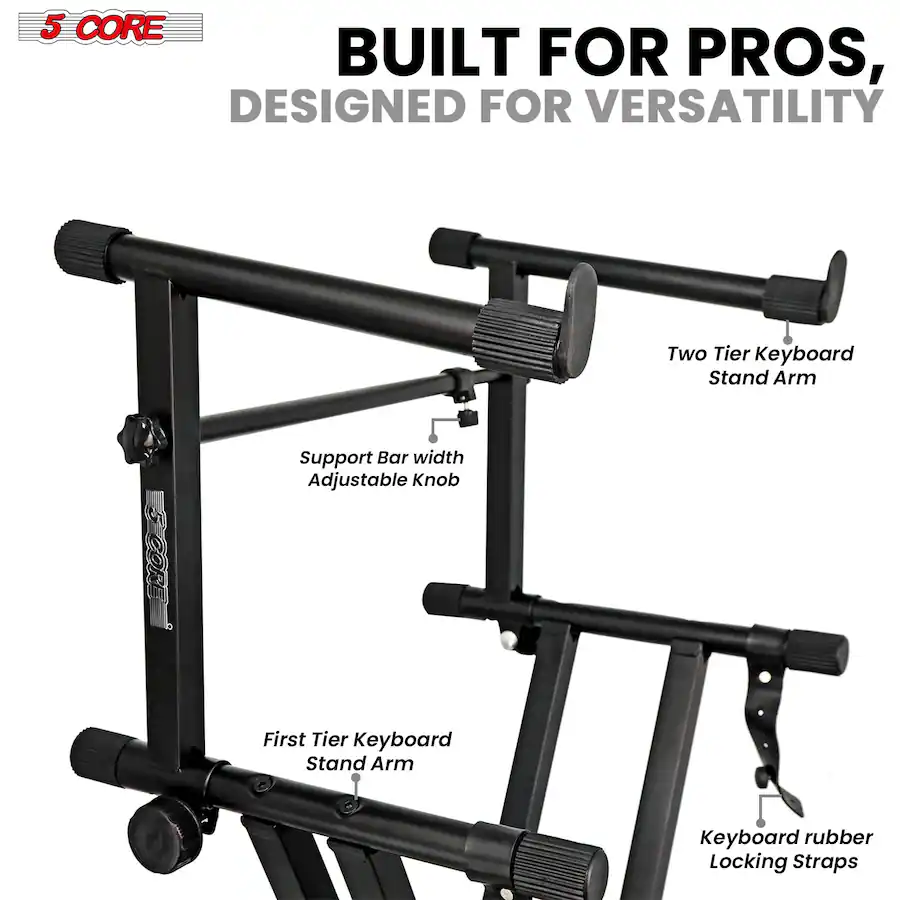5 CORE 2 Tier Keyboard Stand Double X Style Adjustable Electric Piano ...