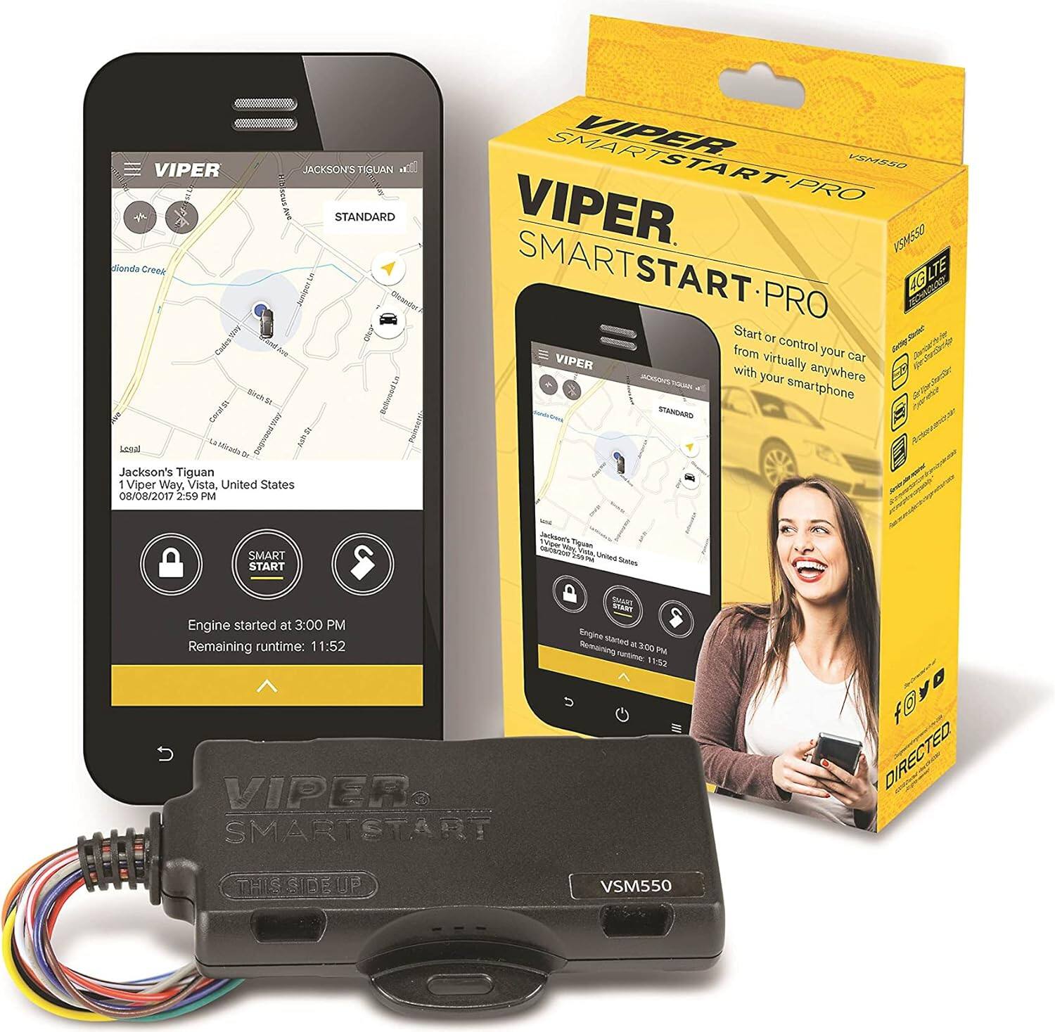 VIPER SMARTSTART-PRO  
VSM550  

Start or control your car with your smartphone from virtually anywhere  

VIPER  
SMARTSTART-PRO  

Engine started at 3:00 PM  
Remaining runtime: 11:52  

VIPER  
SMARTSTART  

THIS SIDE UP  

VSM550  

JACKSON'S TIGUAN  
United States  
08/08/2017 2:59 PM  

VIPER  
SMARTSTART-PRO  

Engine started at 3:00 PM  
Remaining runtime: 11:52  

VIPER  
SMARTSTART  

THIS SIDE UP  

VSM550  

JACKSON'S TIGUAN  
United States  
08/08/2017 2:59 PM  

VIPER  
SMARTSTART-PRO  

Engine started at 3:00 PM  
Remaining runtime: 11:52  

VIPER  
SMARTSTART  

THIS SIDE UP  

VSM550  

JACKSON'S TIGUAN  
United States  
08/08/2017 2:59 PM  

VIPER  
SMARTSTART-PRO  

Engine started at 