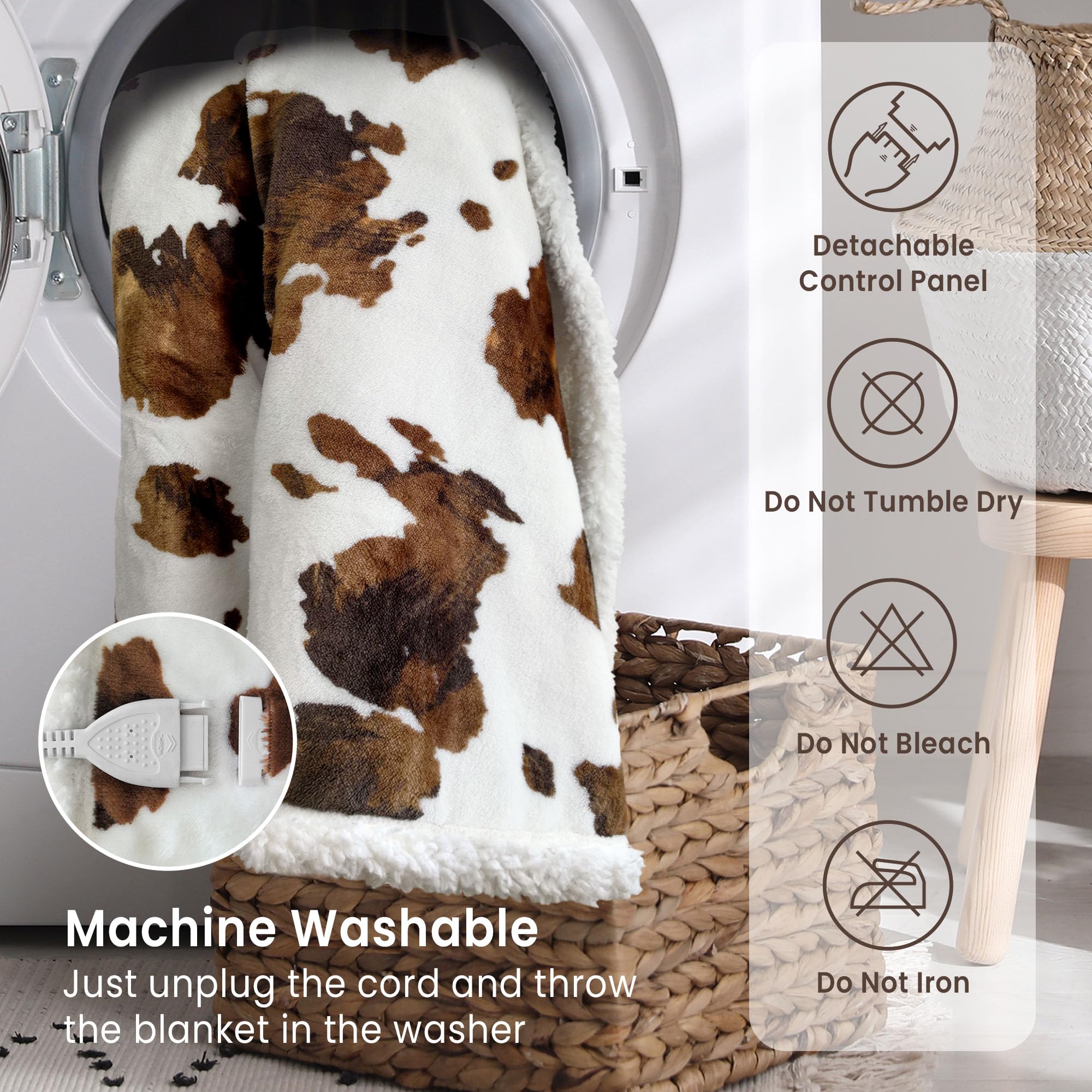 - Detachable Control Panel
- Do Not Tumble Dry
- Do Not Bleach
- Do Not Iron

Machine Washable
Just unplug the cord and throw the blanket in the washer