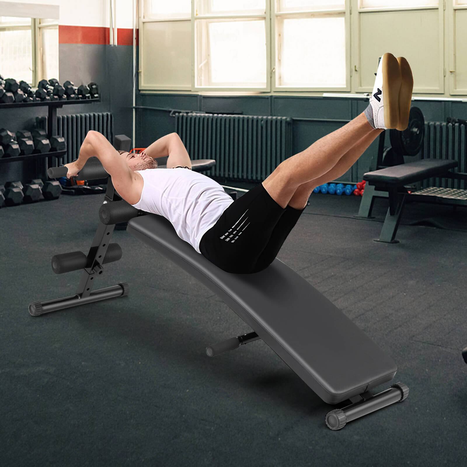 FitGoods Sit Up Bench, Adjtable Workout Bench For Ab Exercise, Curved Incline/Decline Slant Bench, Five Adjtment Levels, Great Home Gym Workout Equipment For Building Abs And Core Mcles