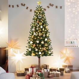 GARVEE - Pre-Lit Slim Pencil Christmas Tree with LED Lights, Warm White Twinkle, Metal Stand for Holiday Home Decor - 7.5ft