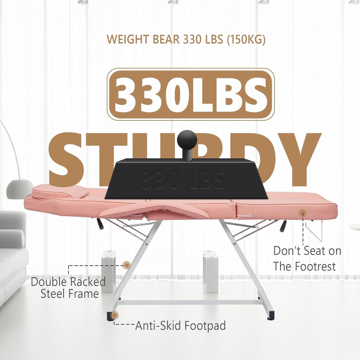 - WEIGHT BEAR 330 LBS (150KG)
- 330 LBS STURDY
- Double Racked Steel Frame
- Don't Seat on The Footrest
- Anti-Skid Footpad