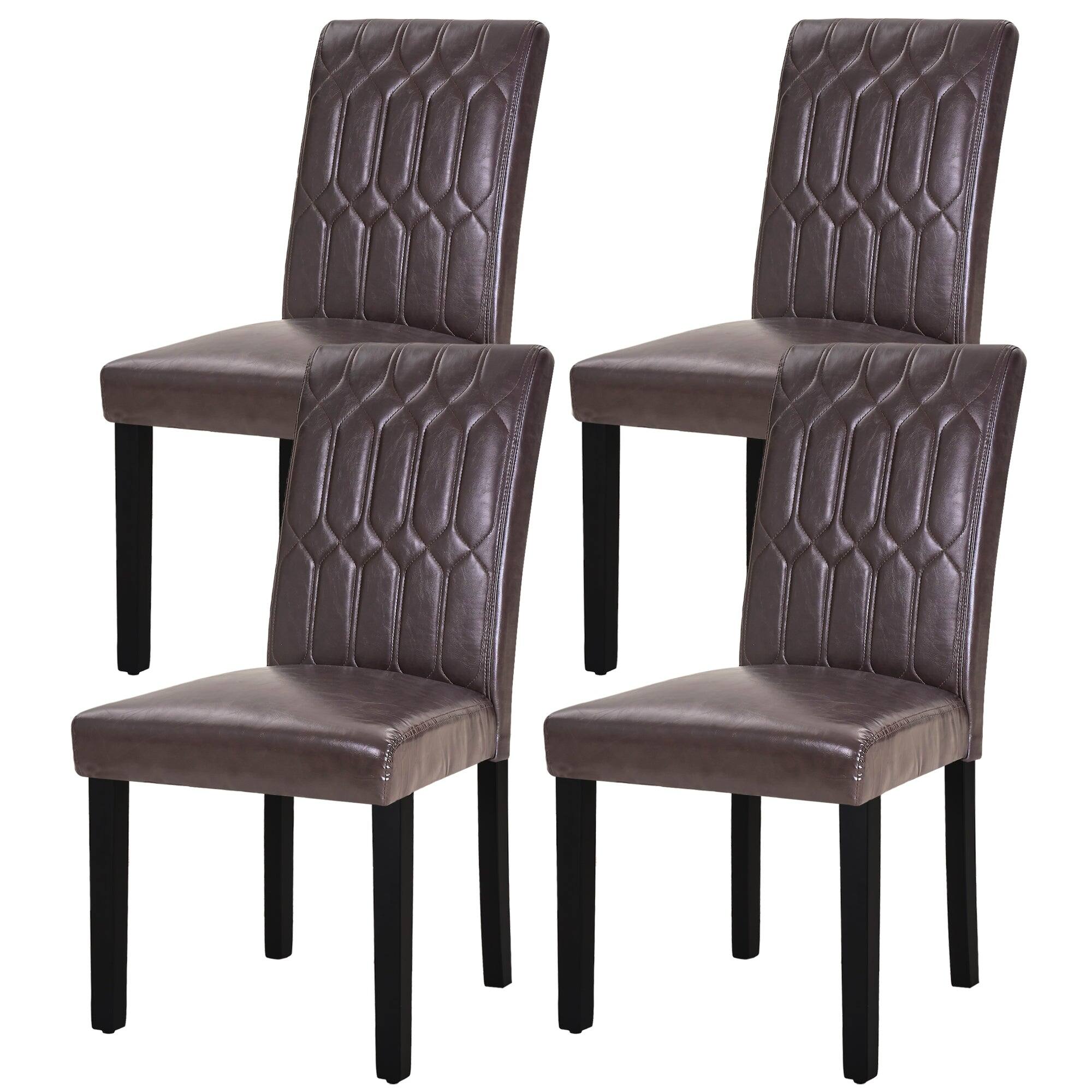 Front. Vecelo - Set of 4 PU Leather Dining Chairs  - Ergonomic High Back Chairs With Solid Wood Legs - Coffee.