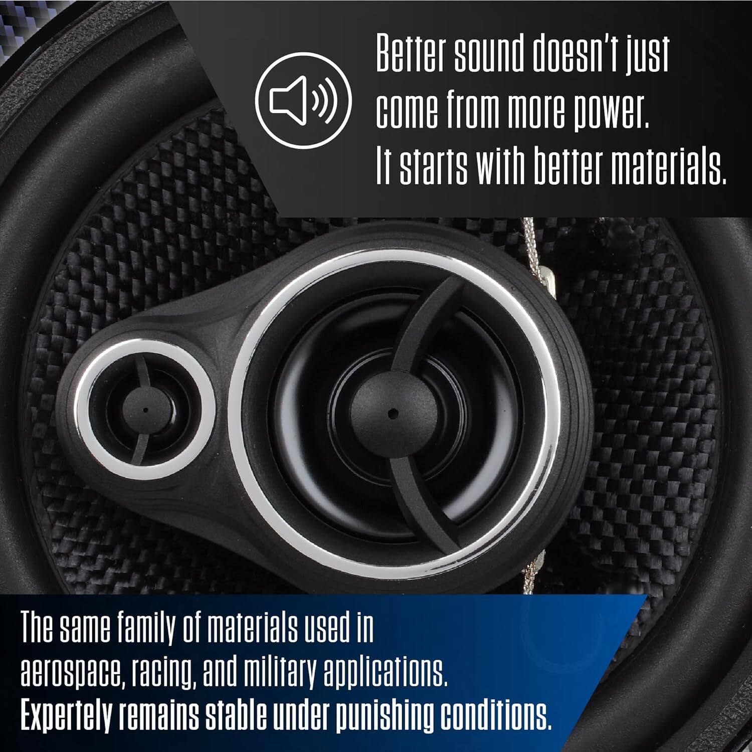 Better sound doesn't just come from more power. It starts with better materials. The same family of materials used in aerospace, racing, and military applications. Expertly remains stable under punishing conditions.