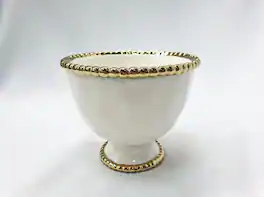 Jiallo - 5" Contemporary Gold Bead Round Footed Bowl – Modern Decorative Pedestal Bowl with Beaded Rim - White