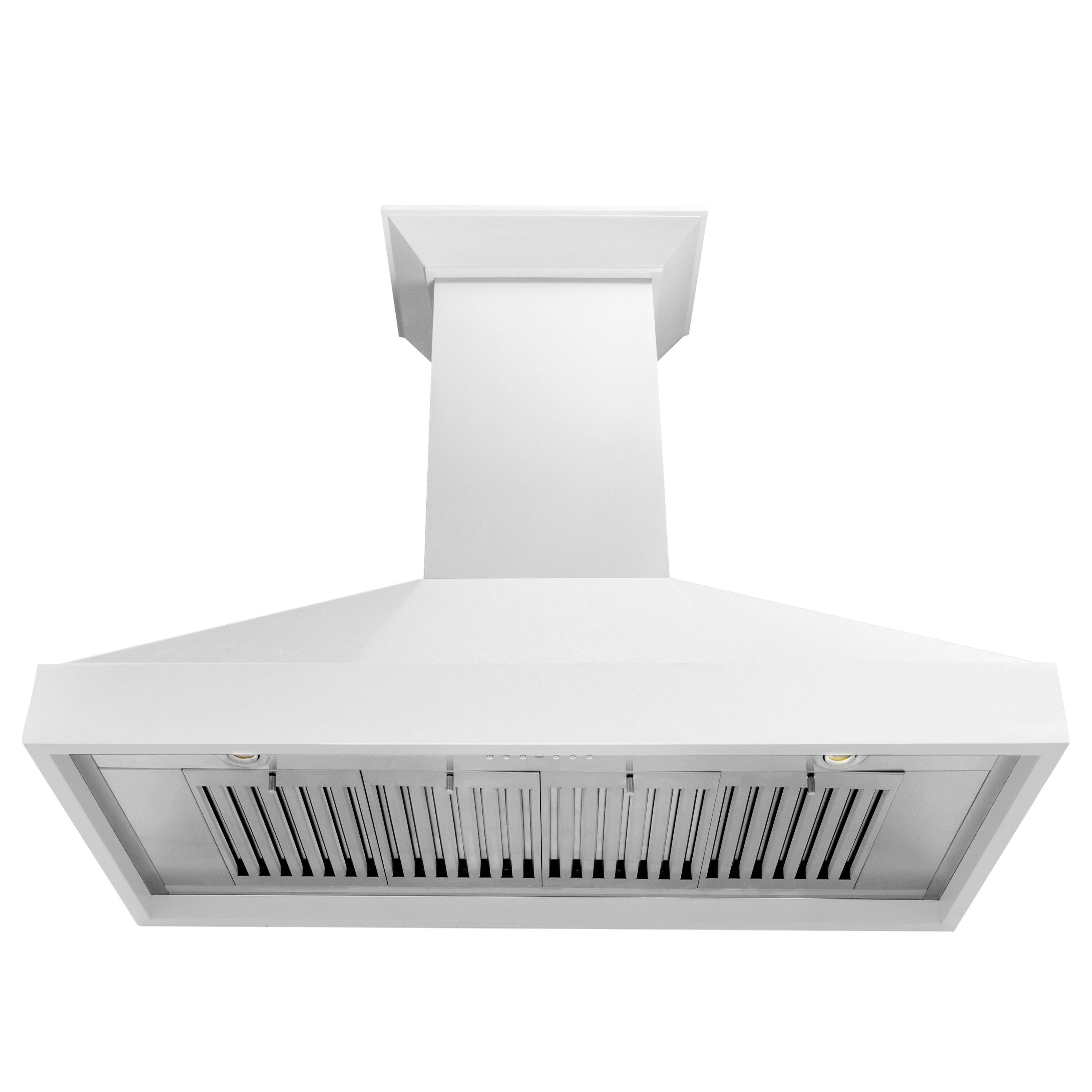 Angle. ZLINE - ZLINE 48 in. Wooden Wall Mount Range Hood in Smooth Bright White Finish (KBWW-48) - Bright White.