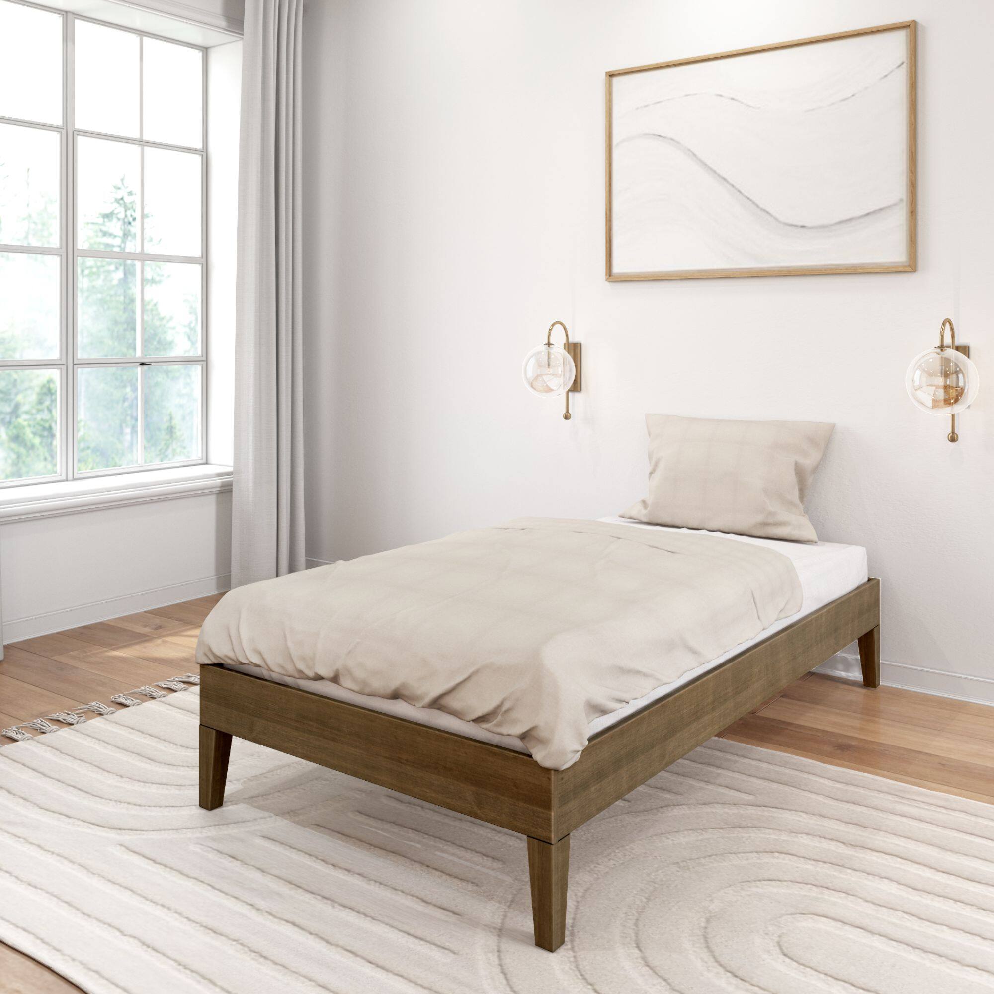 Alt View 4. Plank+Beam - Twin-Size Platform Bed, Matte Walnut - Walnut Dip.