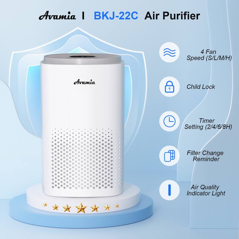 Avamia | BKJ-22C Air Purifier

- 4 Fan Speed (S/L/M/H)
- Child Lock
- Timer Setting (2/4/6/8H)
- Filter Change Reminder
- Air Quality Indicator Light
