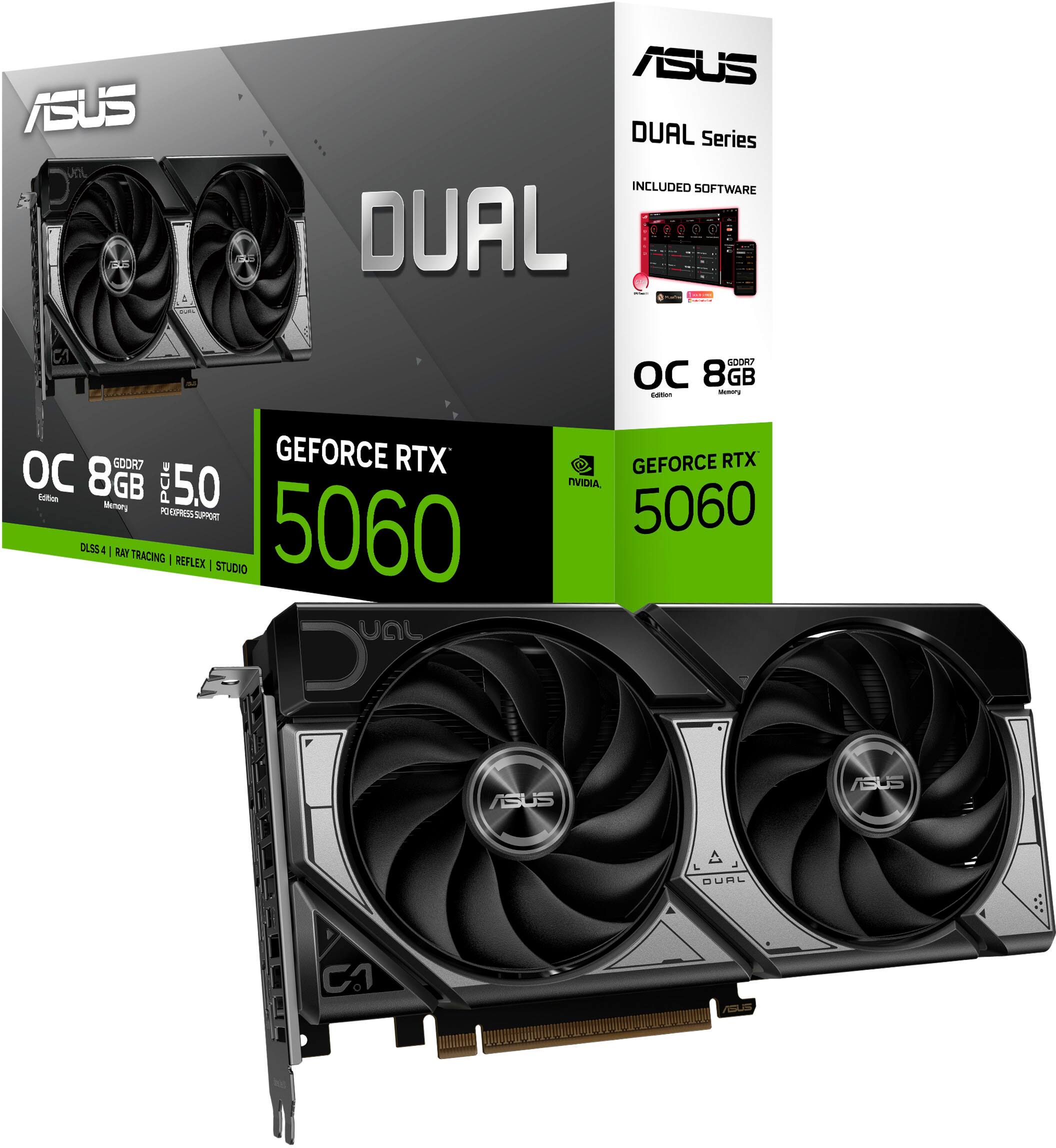 ASUS DUAL Series INCLUDED SOFTWARE DUAL GeForce RTX OC 8 GB PCIe 5.0 Ethernet Memory 5060 L GPU DLSS I BAY TRACING | REFLEX | STUDIO