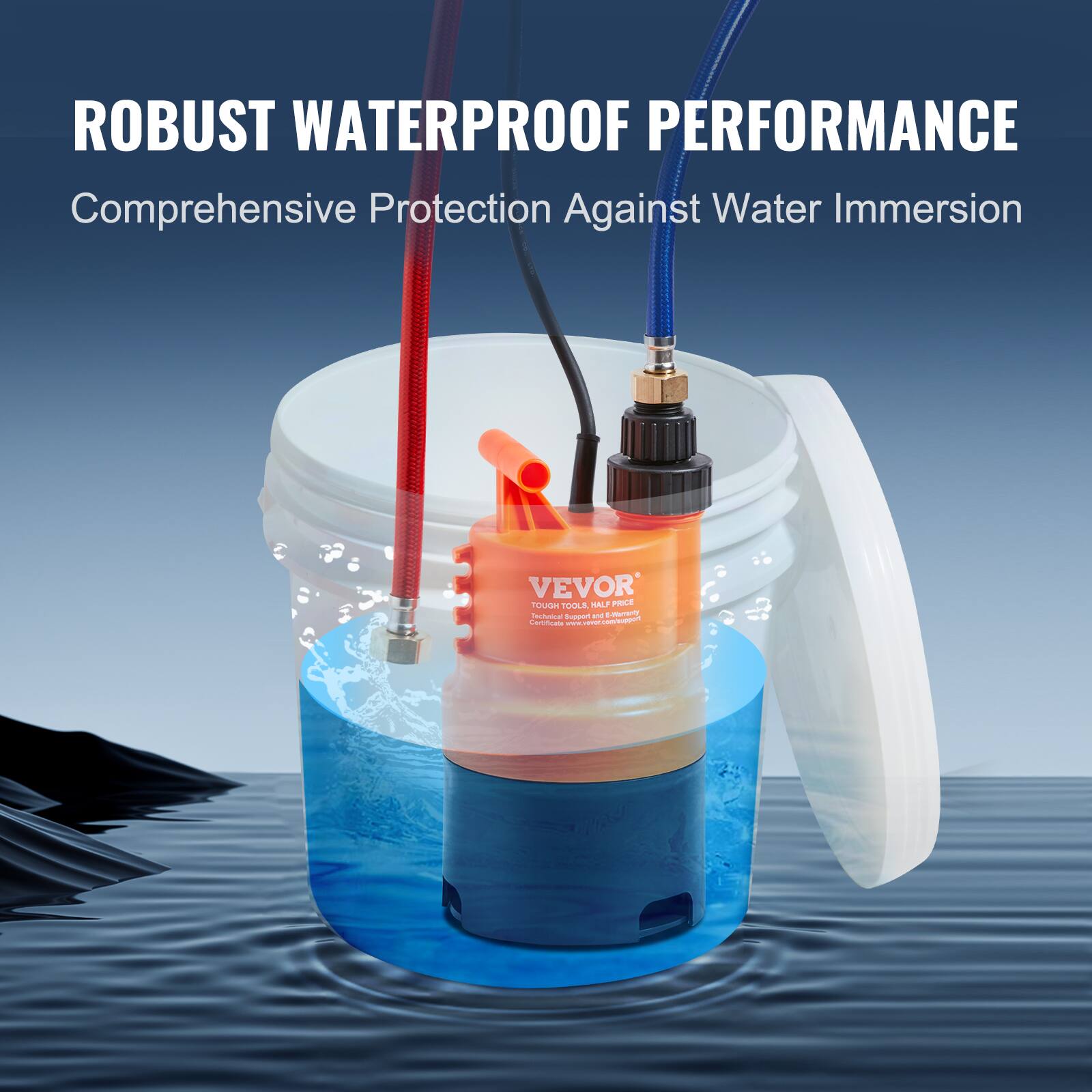 ROBUST WATERPROOF PERFORMANCE  
Comprehensive Protection Against Water Immersion  

VEVOR  
TOUGH TOOLS, HALF PRICE