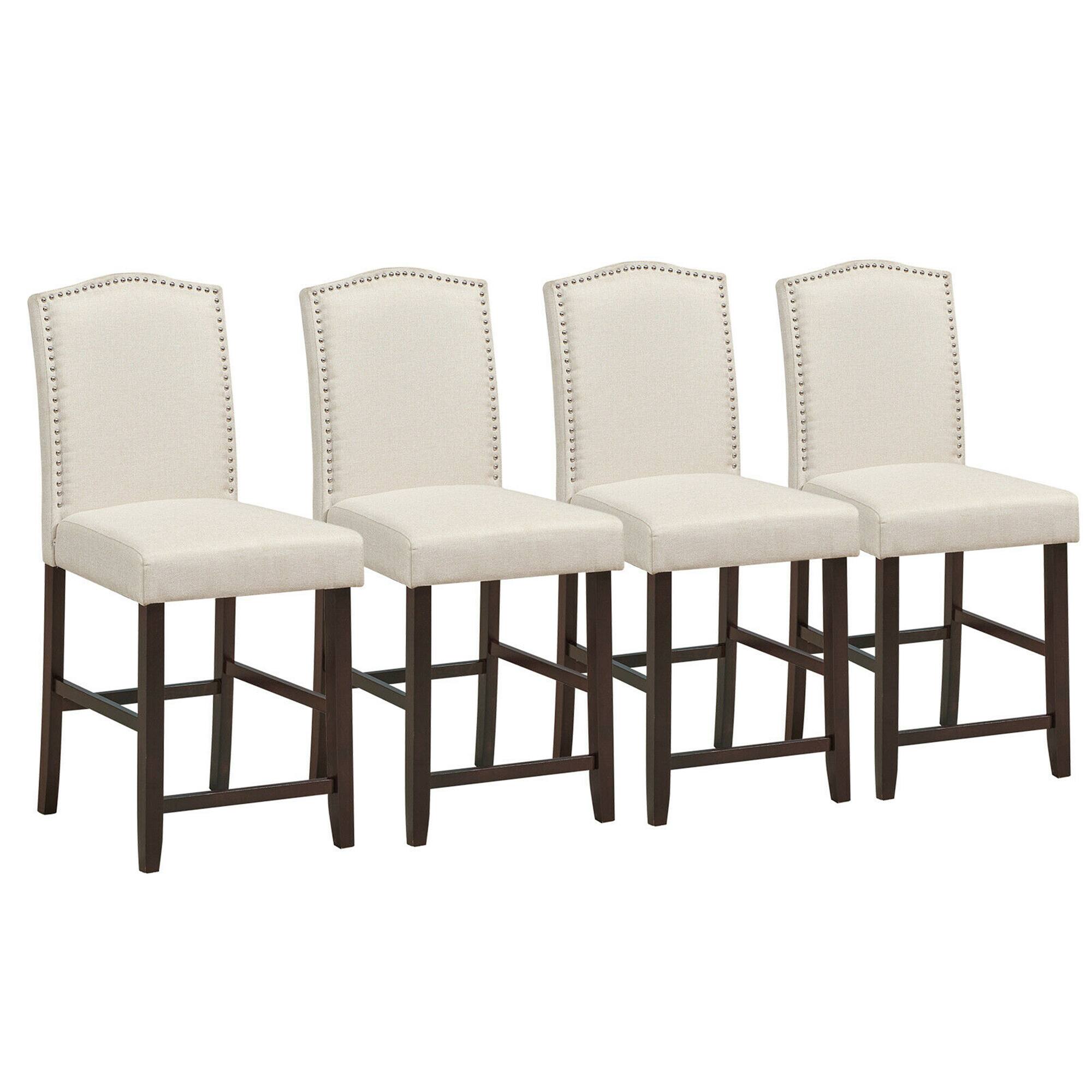 Alt View 4. Gymax - Gymax Set of 4 Fabric Barstools Nail Head Trim Counter Height Dining Side Chairs Beige - Beige.